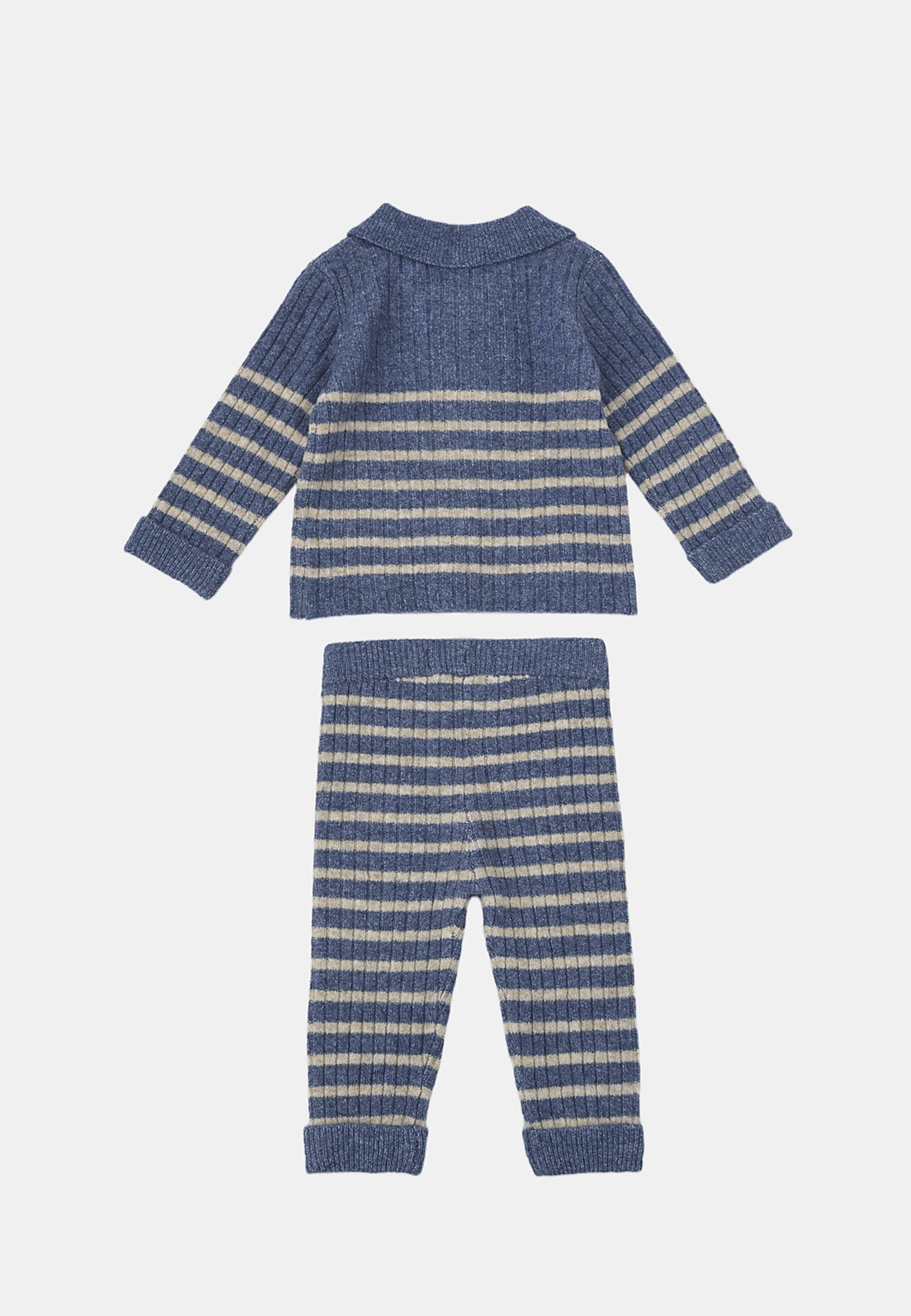 Randigt stickat set OAT, från RIKIKI, i färgen Blue Stripe. Klicka för att öppna bilden i stort format