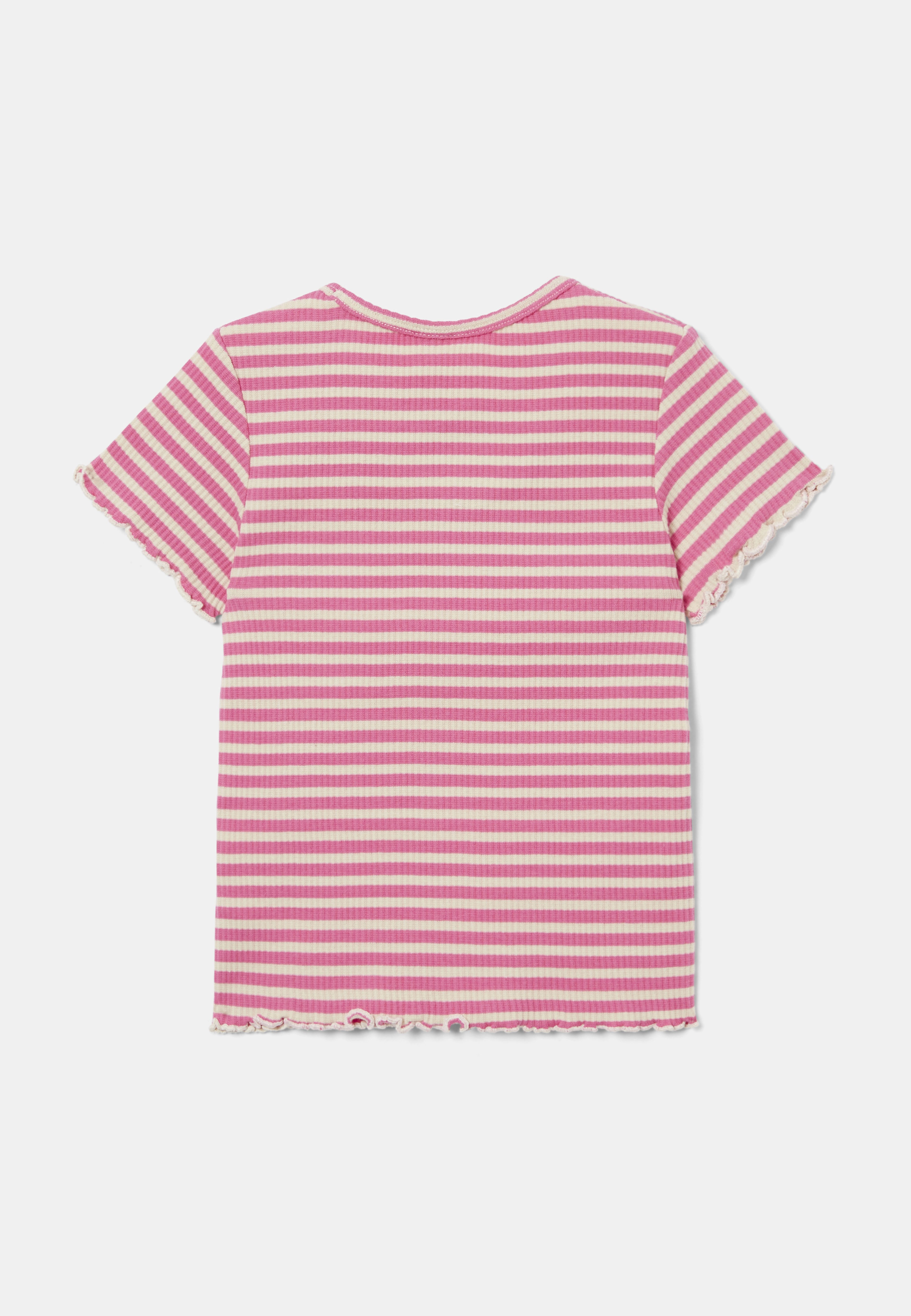 Ribbstickad t-shirt LANA, från RIKIKI, i färgen Pink Stripe. Klicka för att öppna bilden i stort format