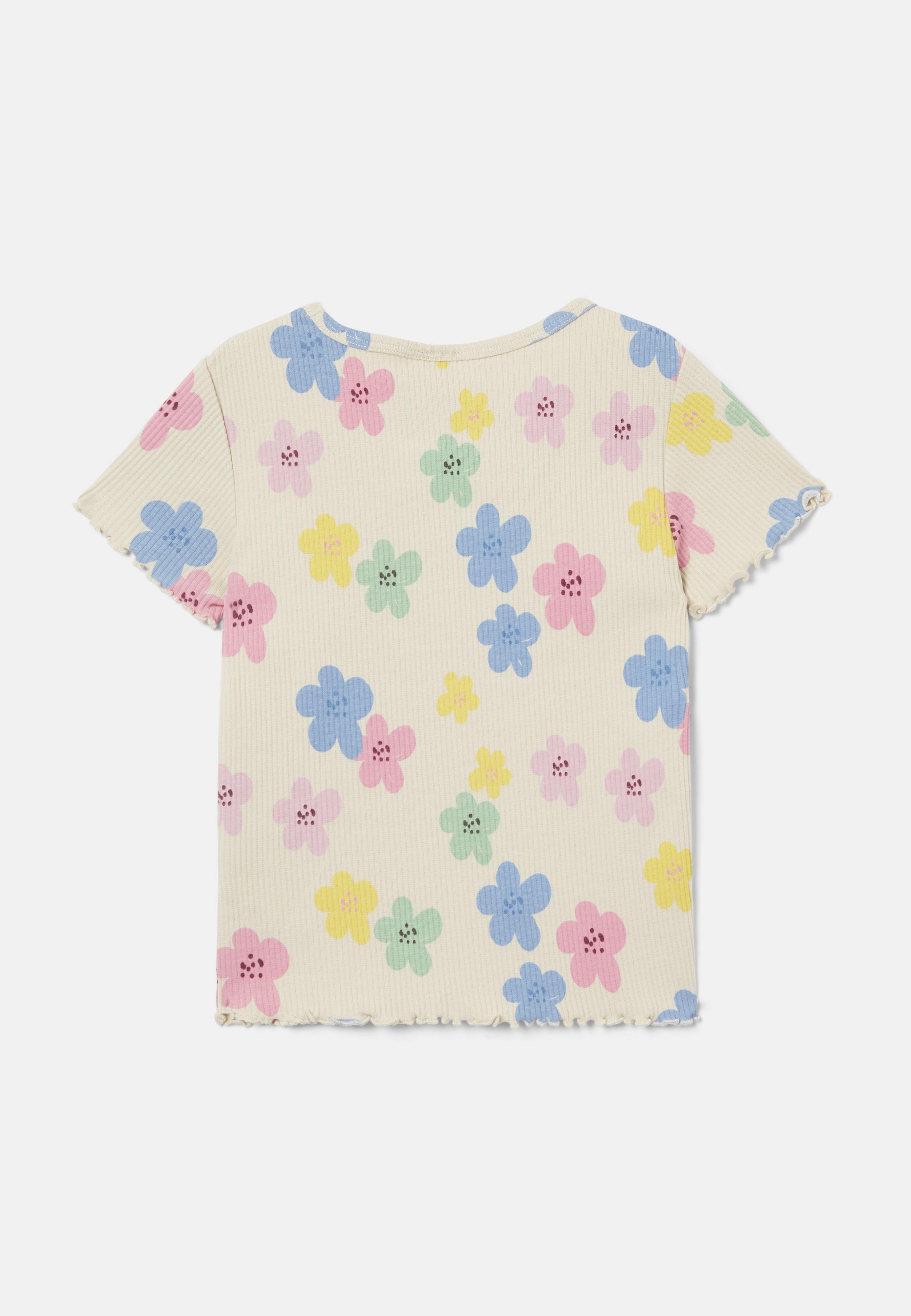 Ribbstickad t-shirt LANA, från RIKIKI, i färgen Flower. Klicka för att öppna bilden i stort format