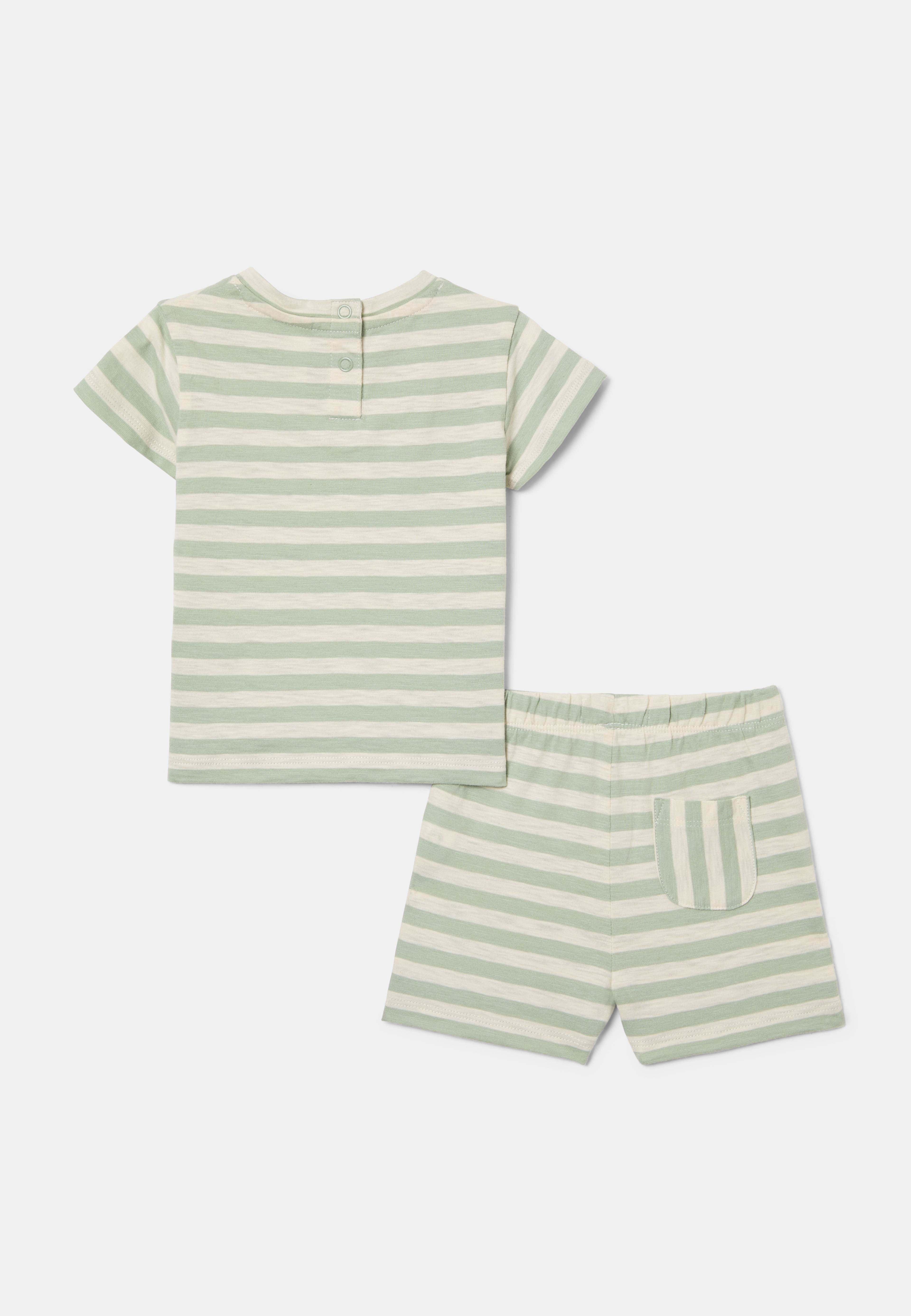 Tvådelat set TWINN, från RIKIKI, i färgen Green Stripes. Klicka för att öppna bilden i stort format