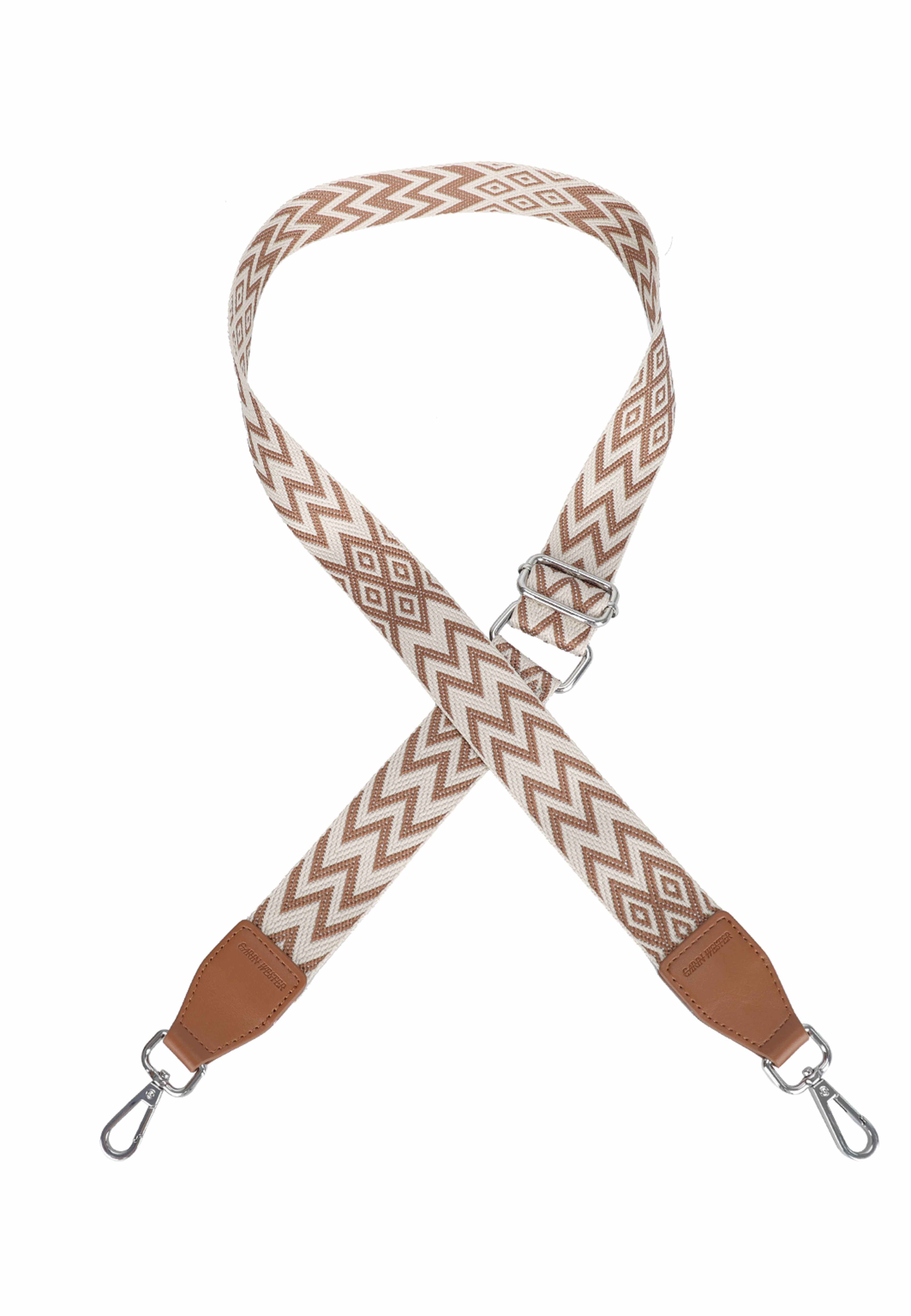 Jacquardvävd axelrem MIX, från Carin Wester, i färgen Cognac/beige. Klicka för att öppna bilden i stort format