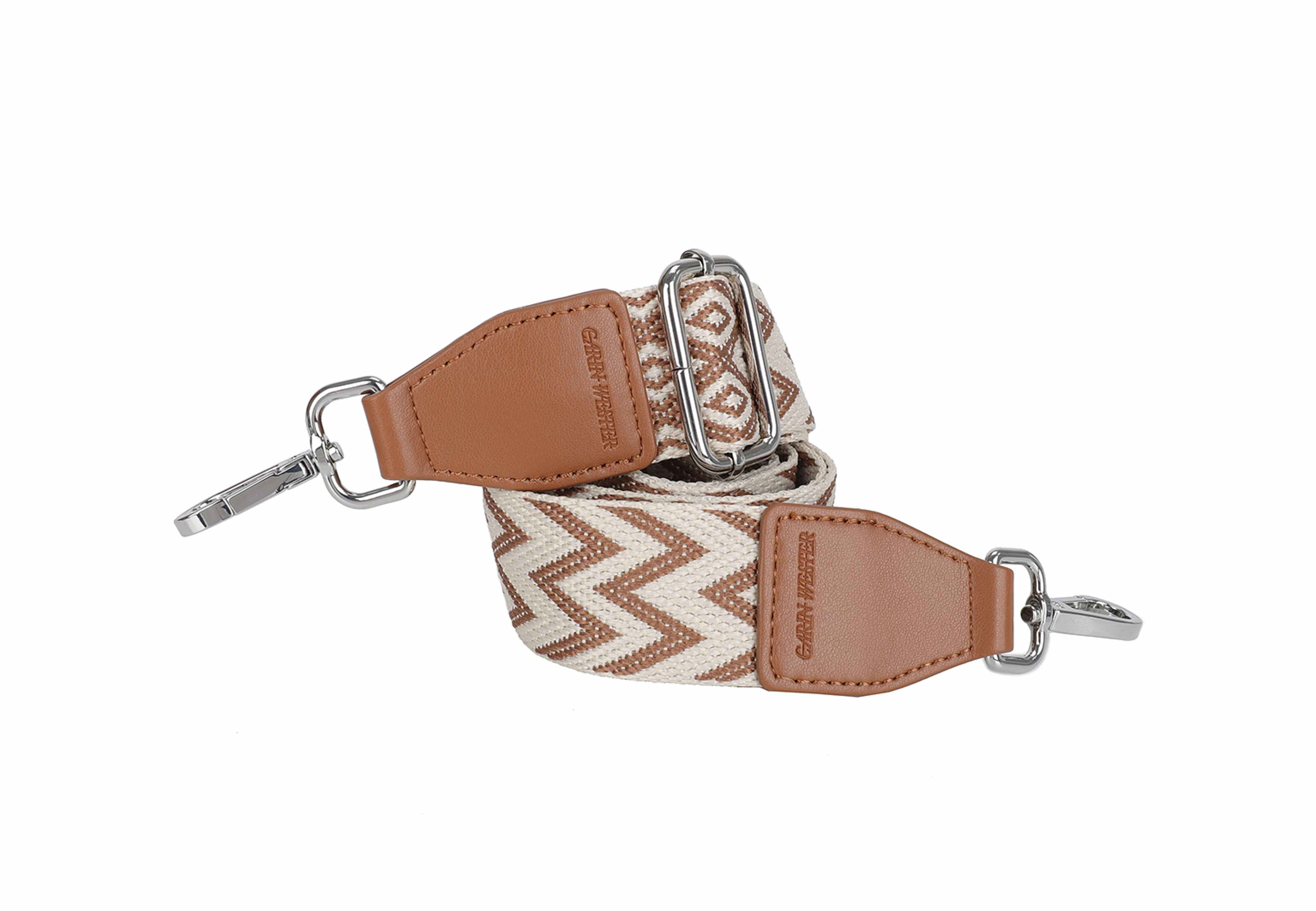 Jacquardvävd axelrem MIX, från Carin Wester, i färgen Cognac/beige. Klicka för att öppna bilden i stort format