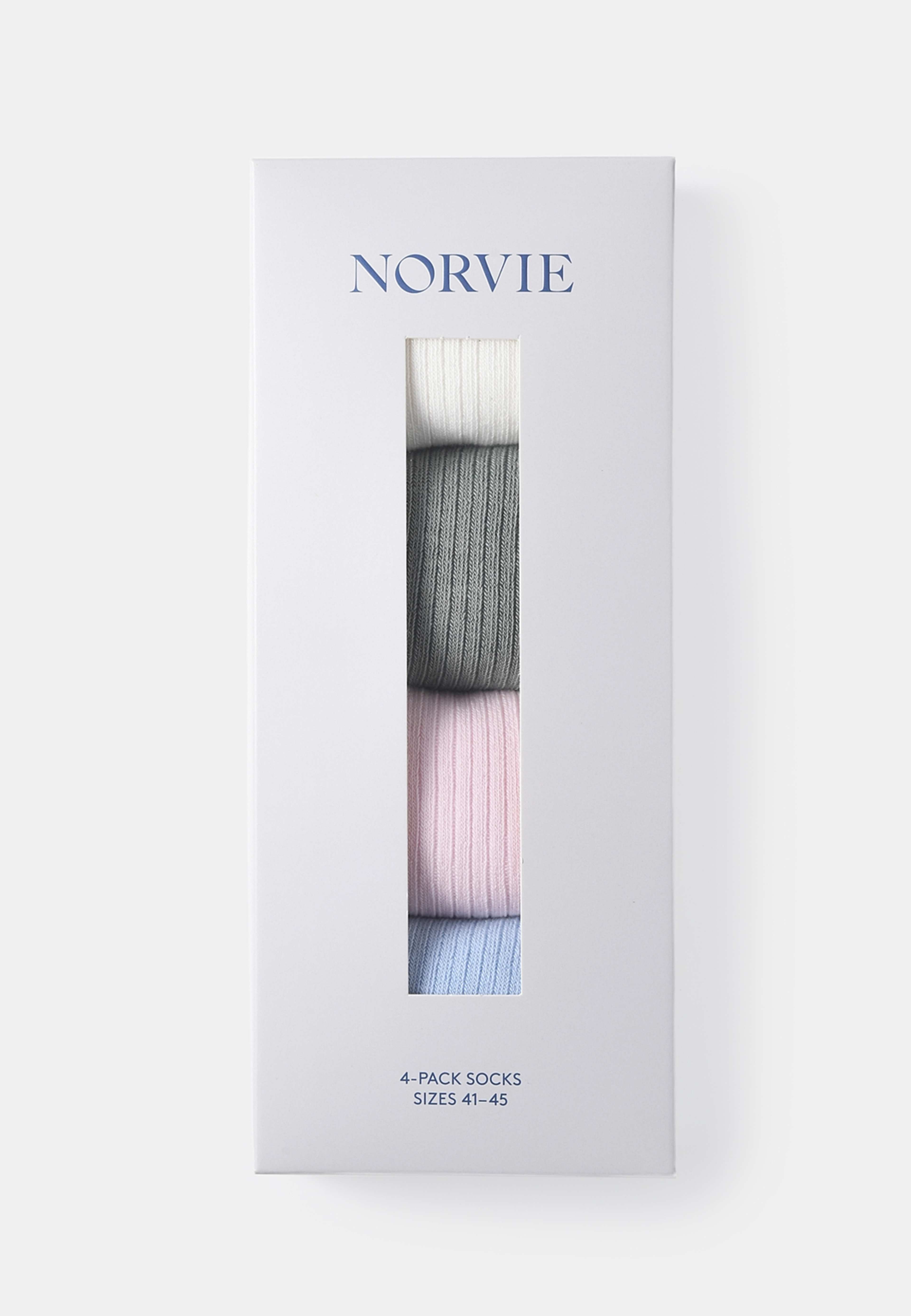 Ribbade strumpor, 4-pack, från NORVIE, i färgen Multi Pastel. Klicka för att öppna bilden i stort format