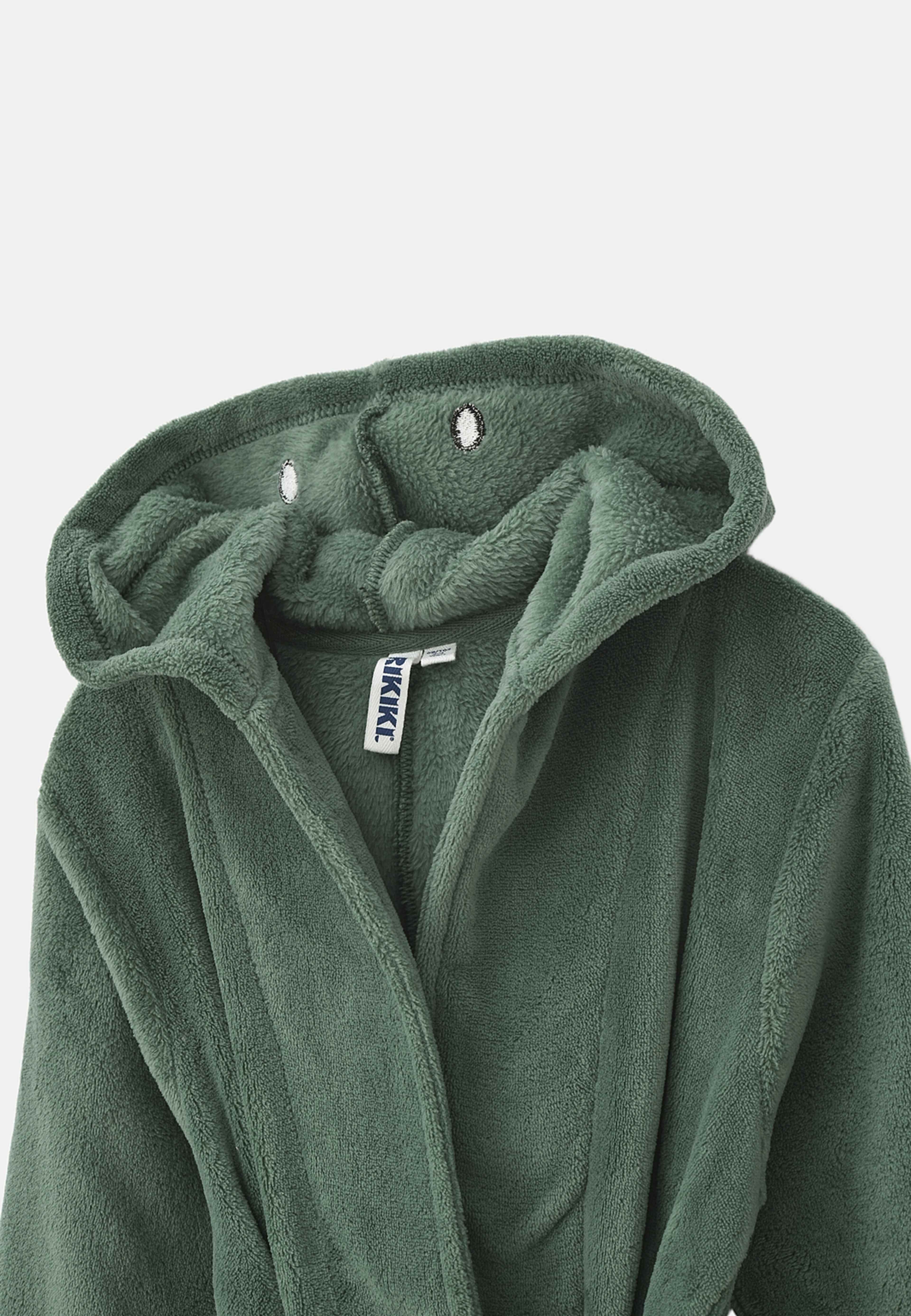 Morgonrock i fleece FOREST, från RIKIKI, i färgen Dino. Klicka för att öppna bilden i stort format