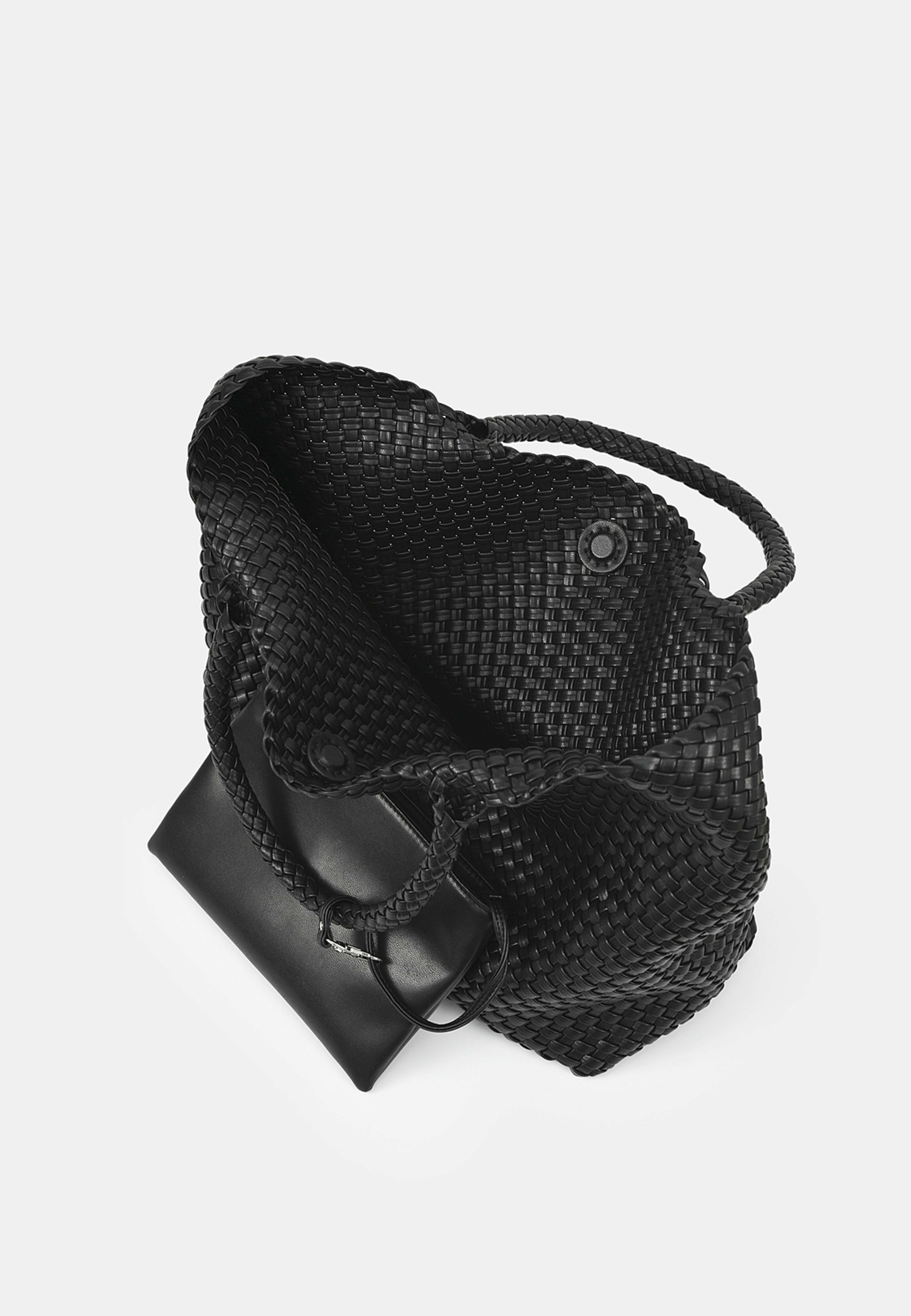 Flätad totebag med fodral BRIGITTE, från Wera, i färgen Black. Klicka för att öppna bilden i stort format