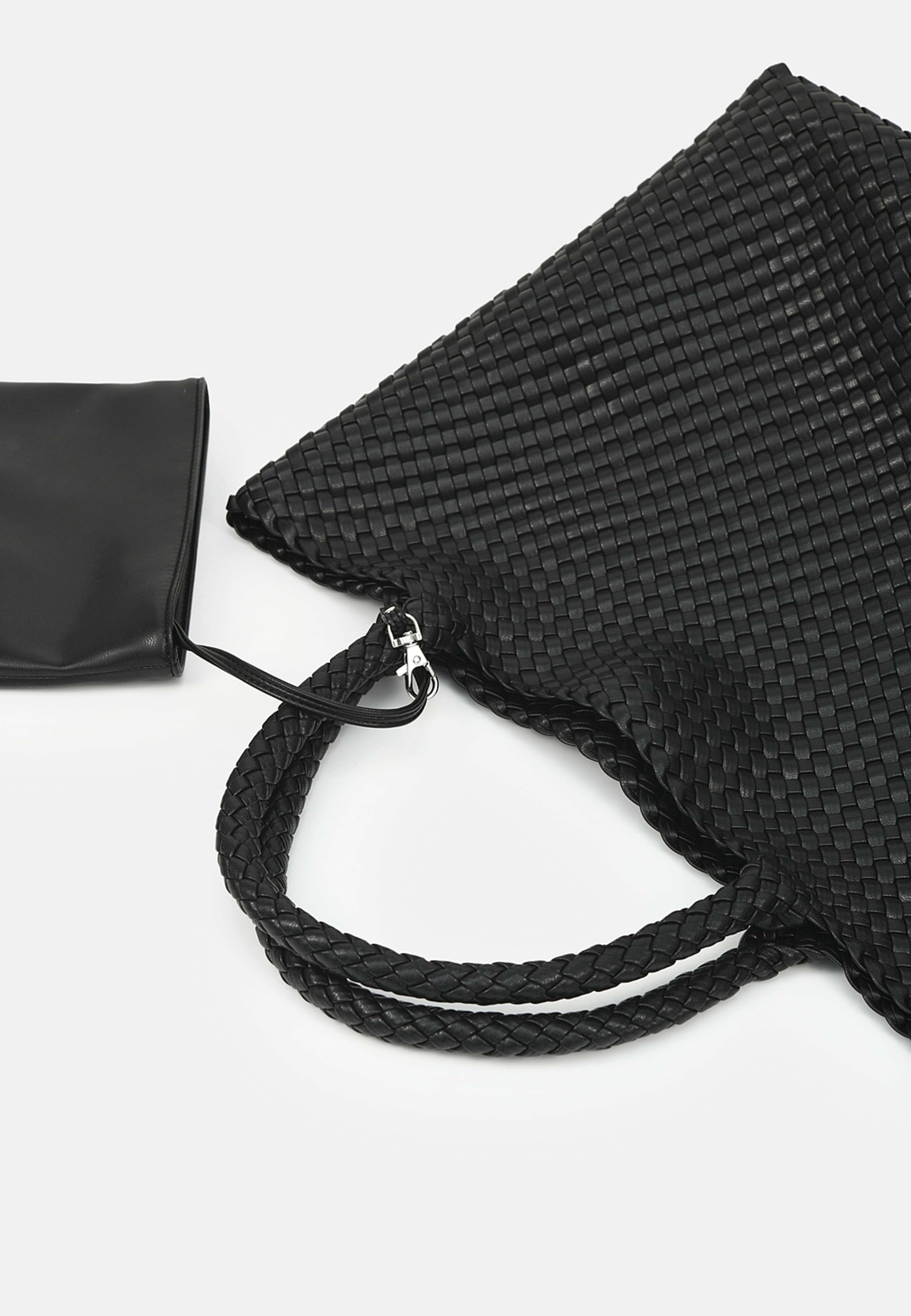 Flätad totebag med fodral BRIGITTE, från Wera, i färgen Black. Klicka för att öppna bilden i stort format