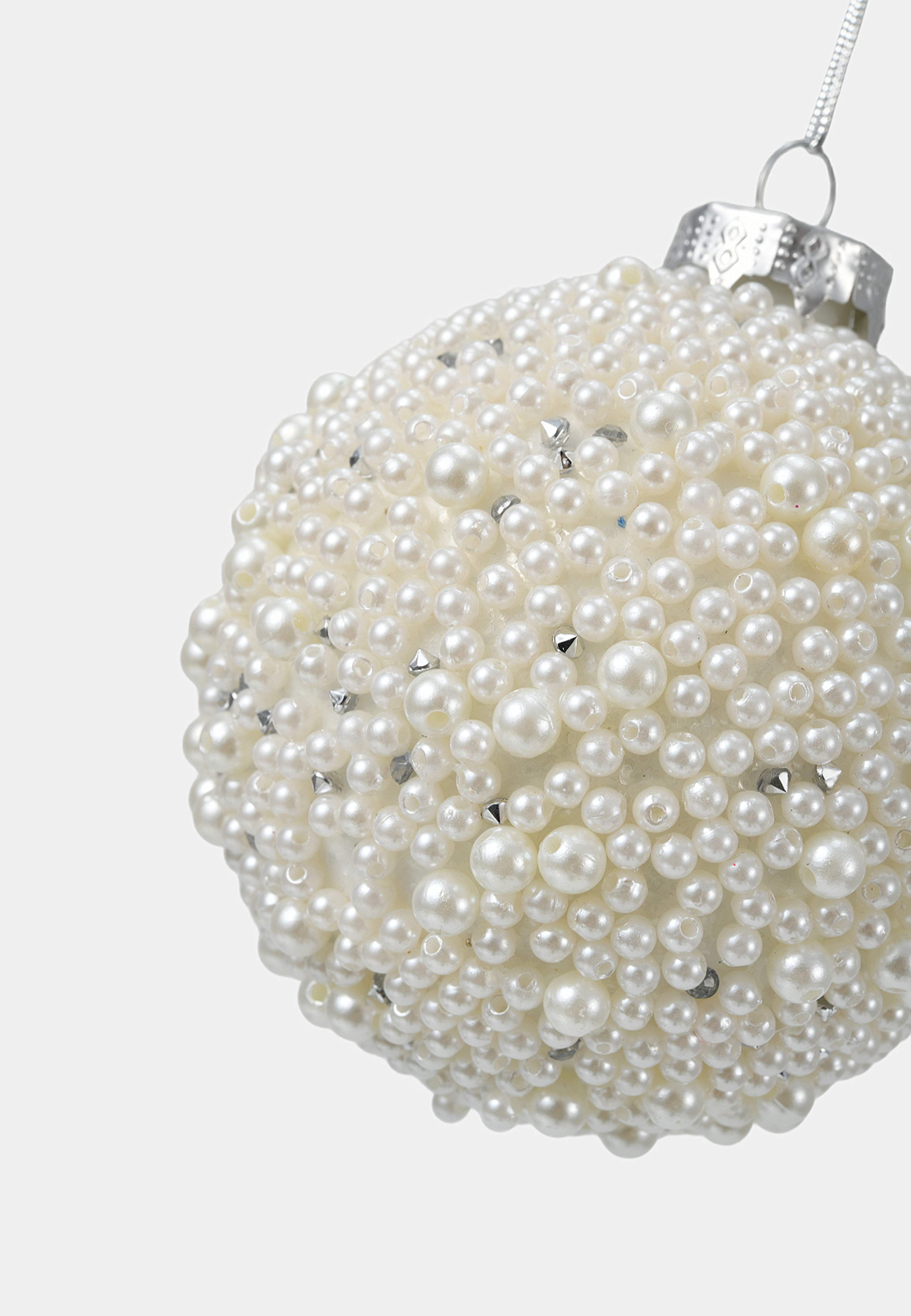 Julgranskula i glas PEARL 8 cm, från Åhléns Home, i färgen White/Silver. Klicka för att öppna bilden i stort format
