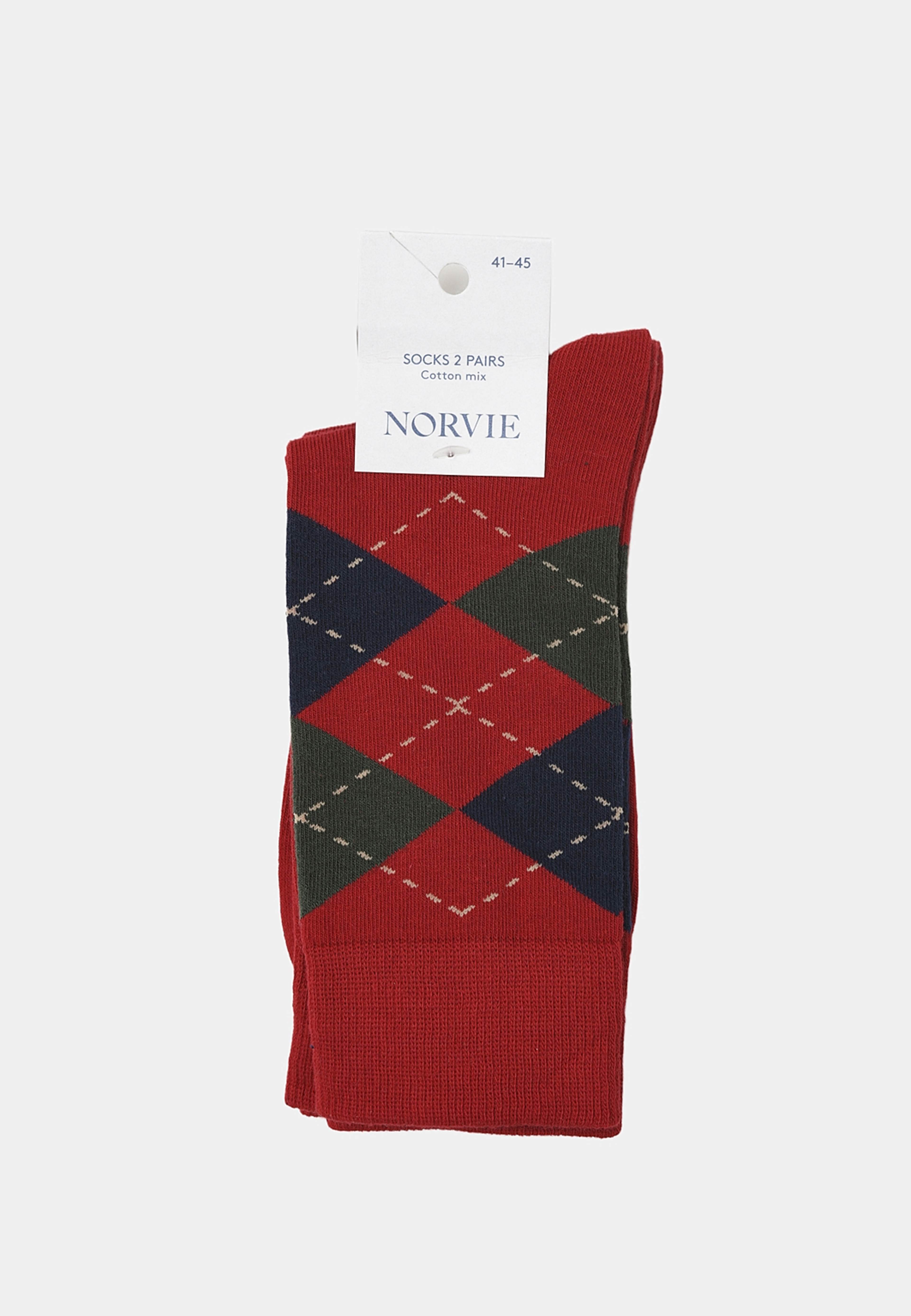 Strumpor argyle, 2-pack, från NORVIE, i färgen Red 2. Klicka för att öppna bilden i stort format