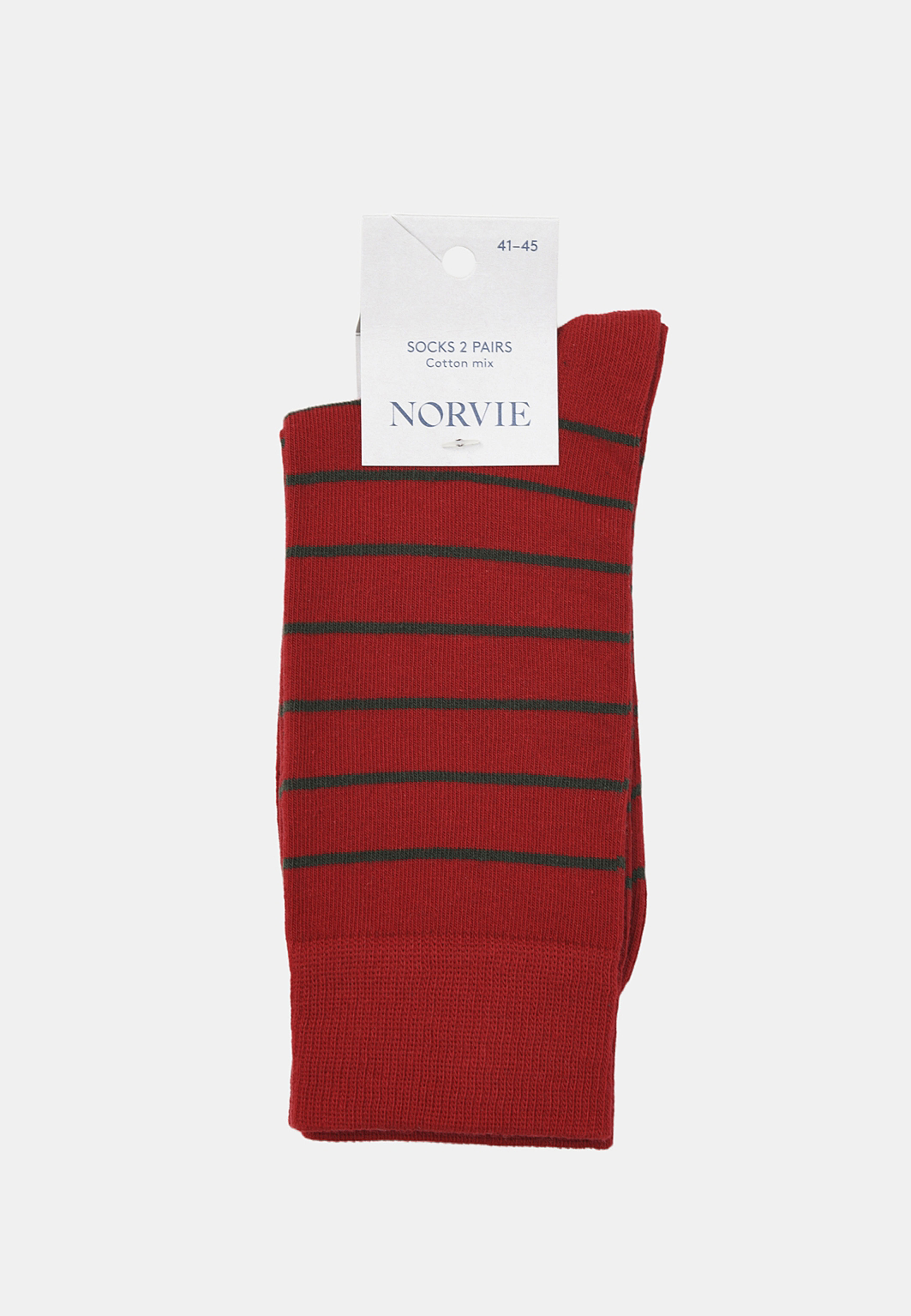 Randiga strumpor, 2-pack, från NORVIE, i färgen Red. Klicka för att öppna bilden i stort format
