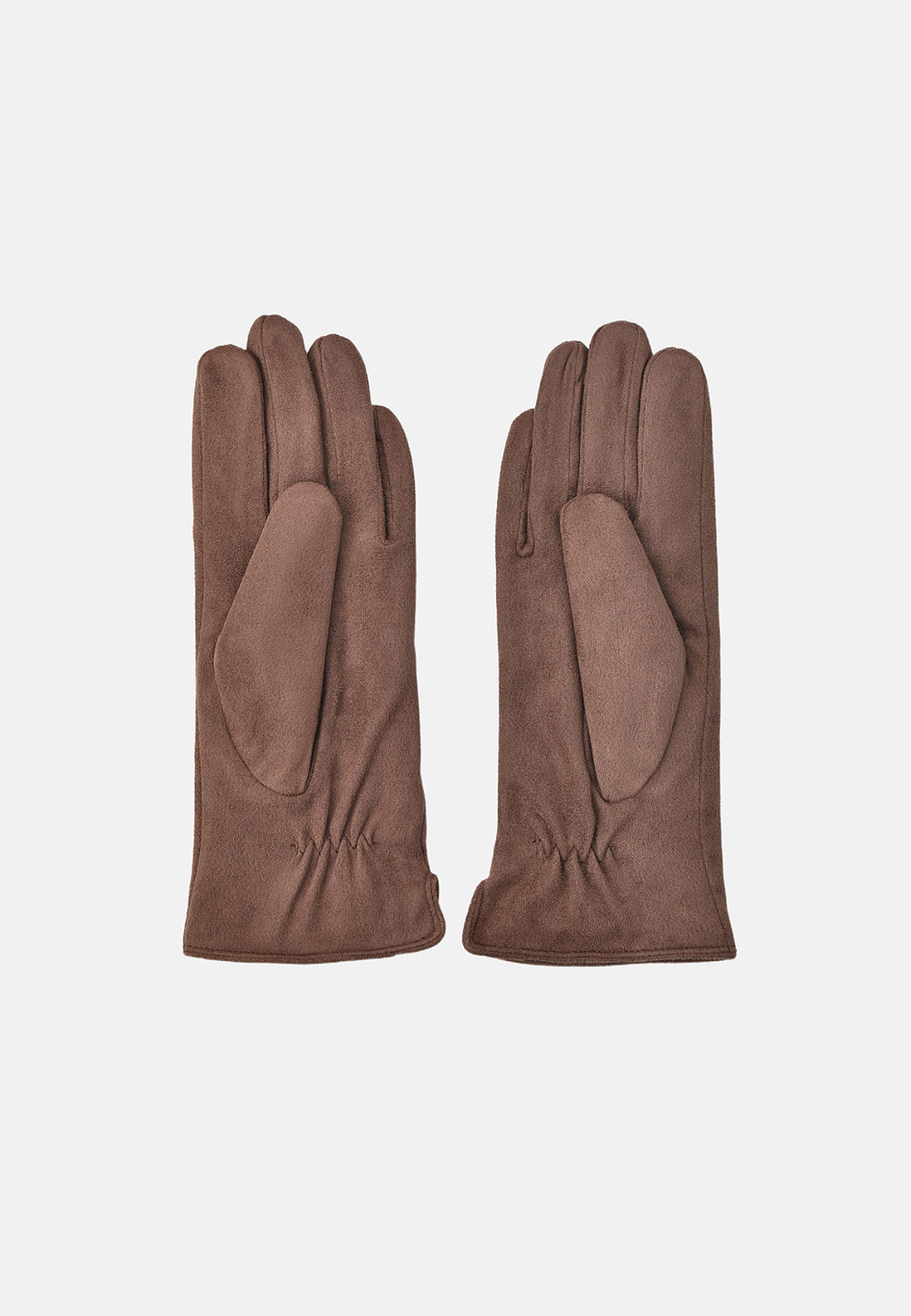 Handskar i mockaimitation EMMY, från Å WOMAN, i färgen Dark Brown. Klicka för att öppna bilden i stort format