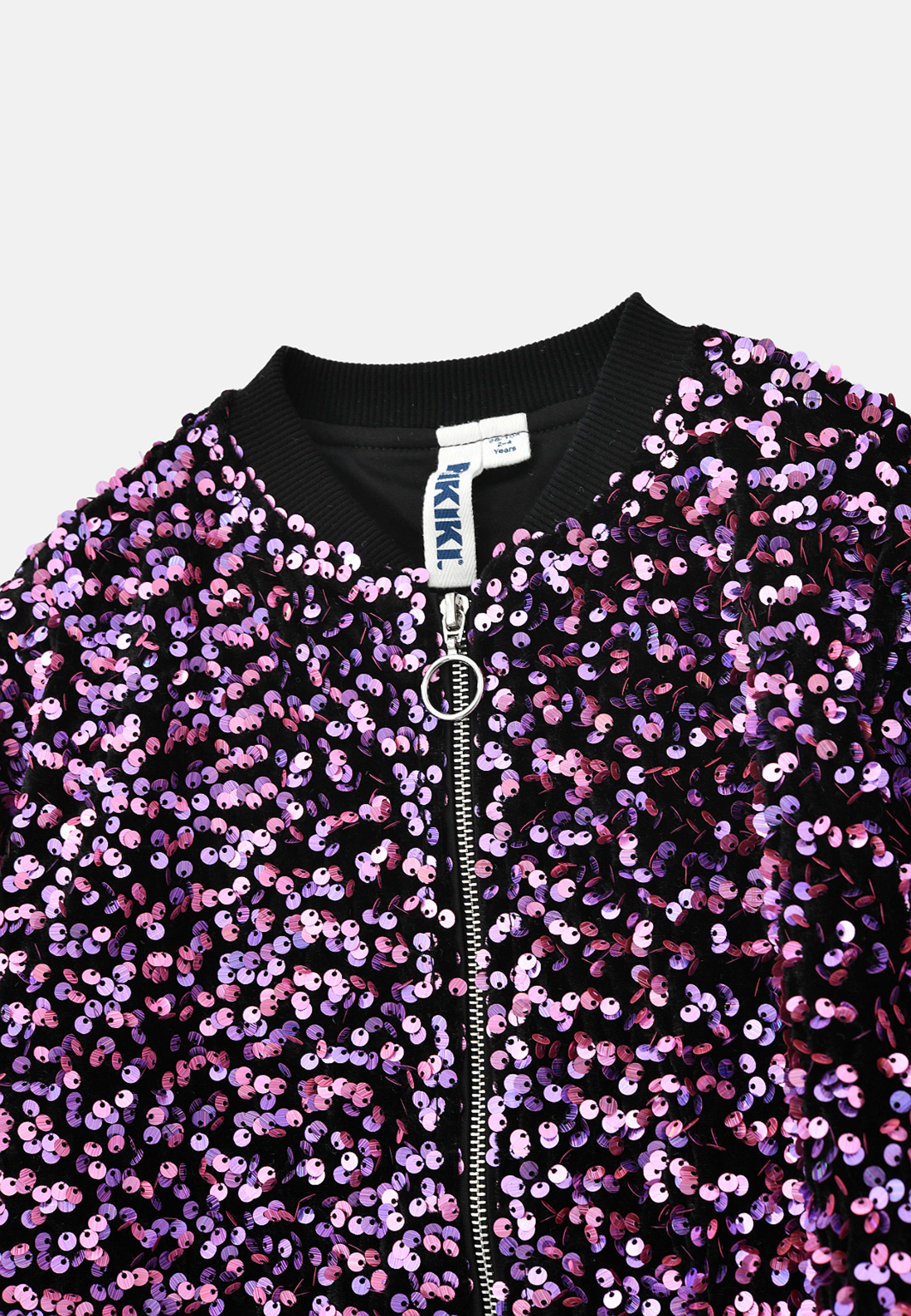 Bomberjacka med paljetter JOLINE, från RIKIKI, i färgen Pink/Black. Klicka för att öppna bilden i stort format