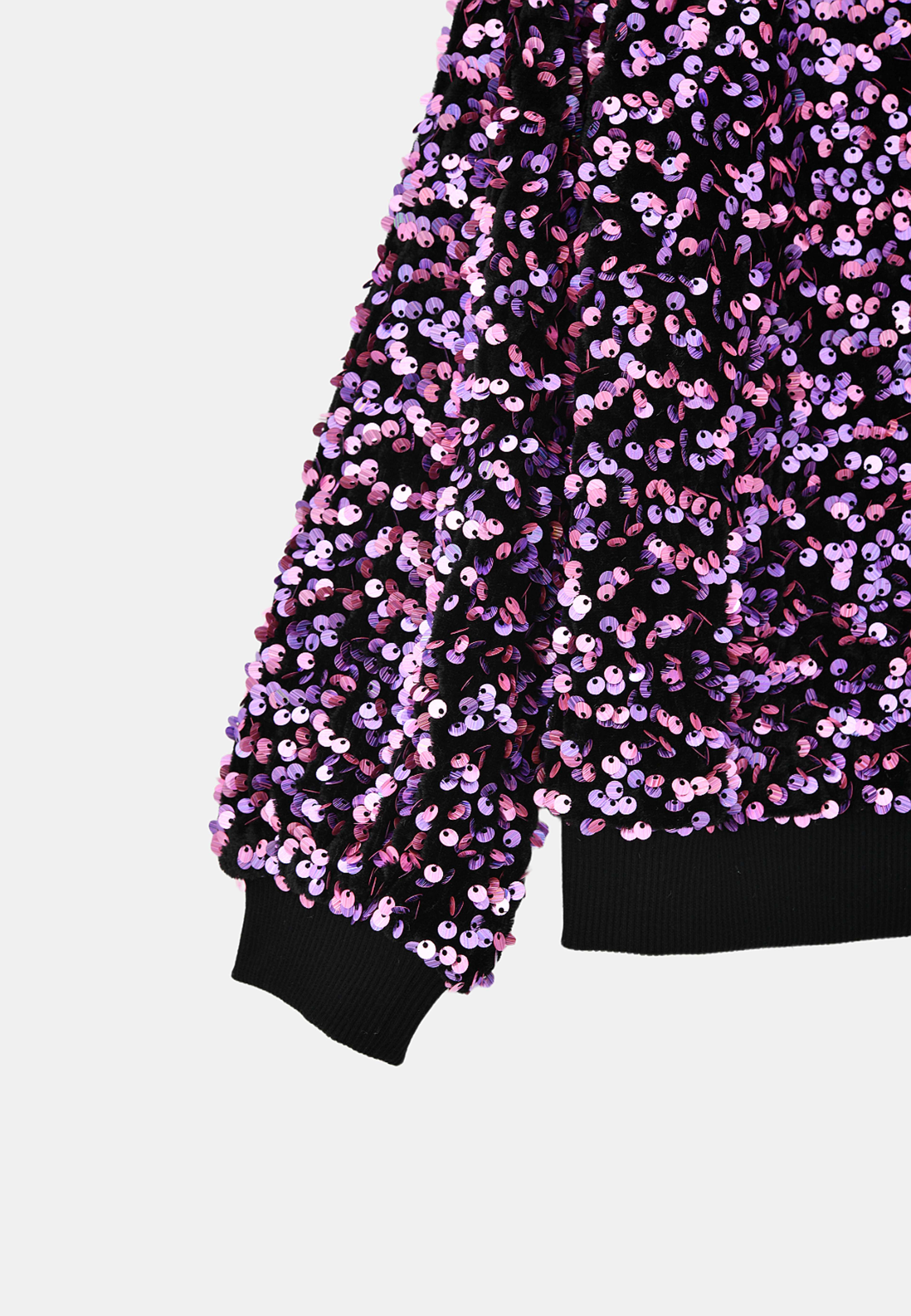 Bomberjacka med paljetter JOLINE, från RIKIKI, i färgen Pink/Black. Klicka för att öppna bilden i stort format