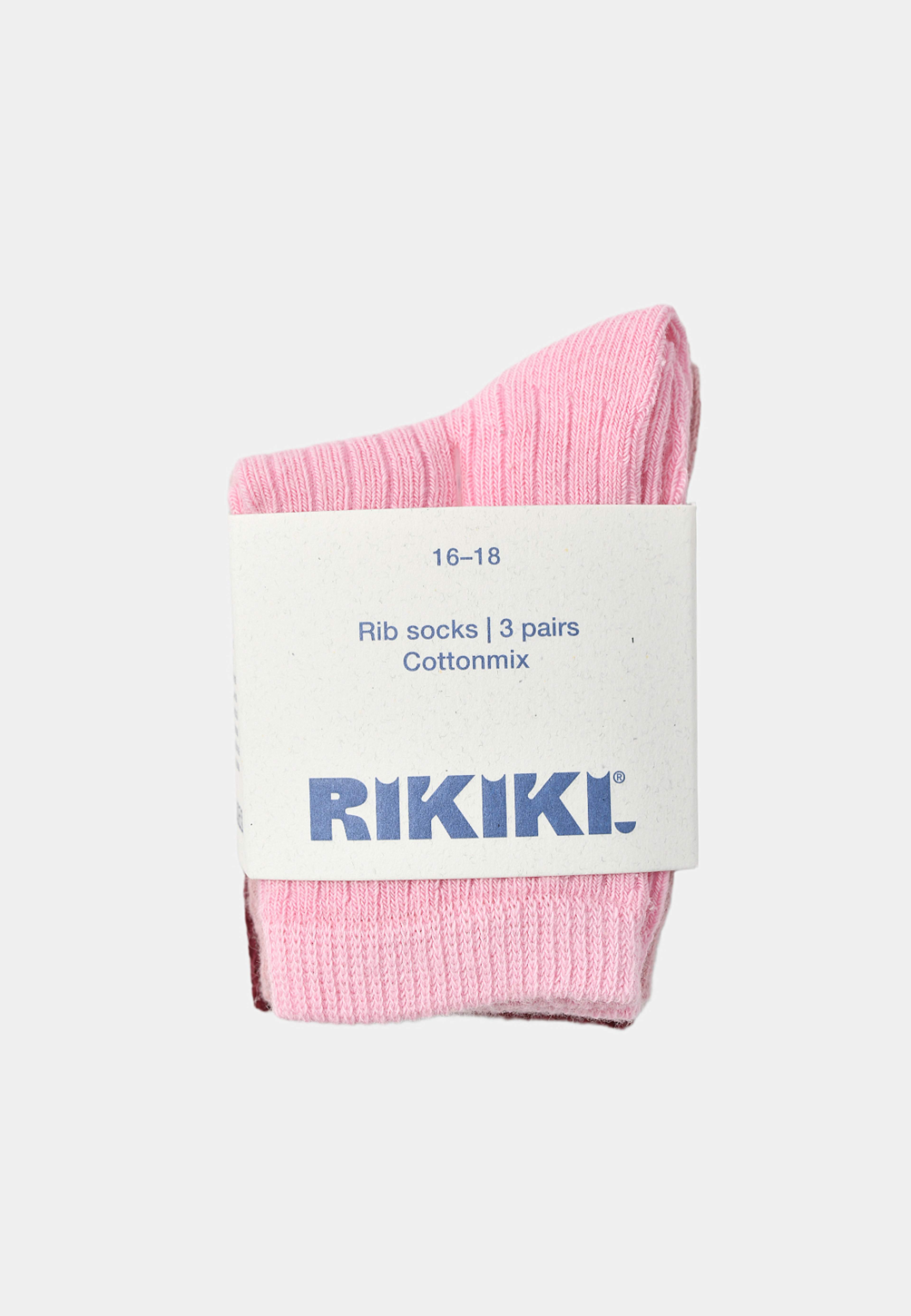 Babystrumpor med halkskydd, 3-pack, från RIKIKI, i färgen Pink. Klicka för att öppna bilden i stort format