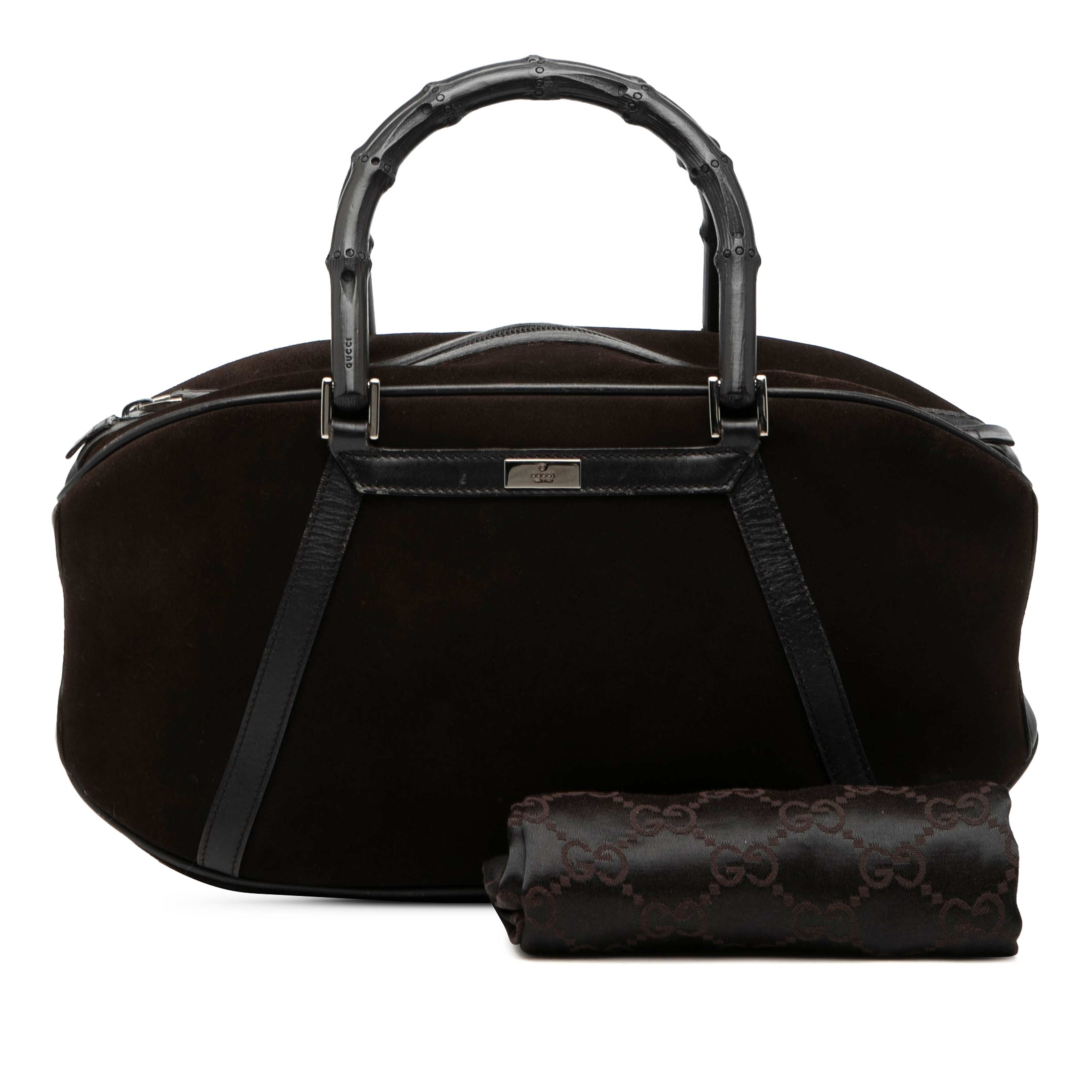Gucci Suede Bamboo Handbag, från Luxclusif, i färgen brun. Klicka för att öppna bilden i stort format