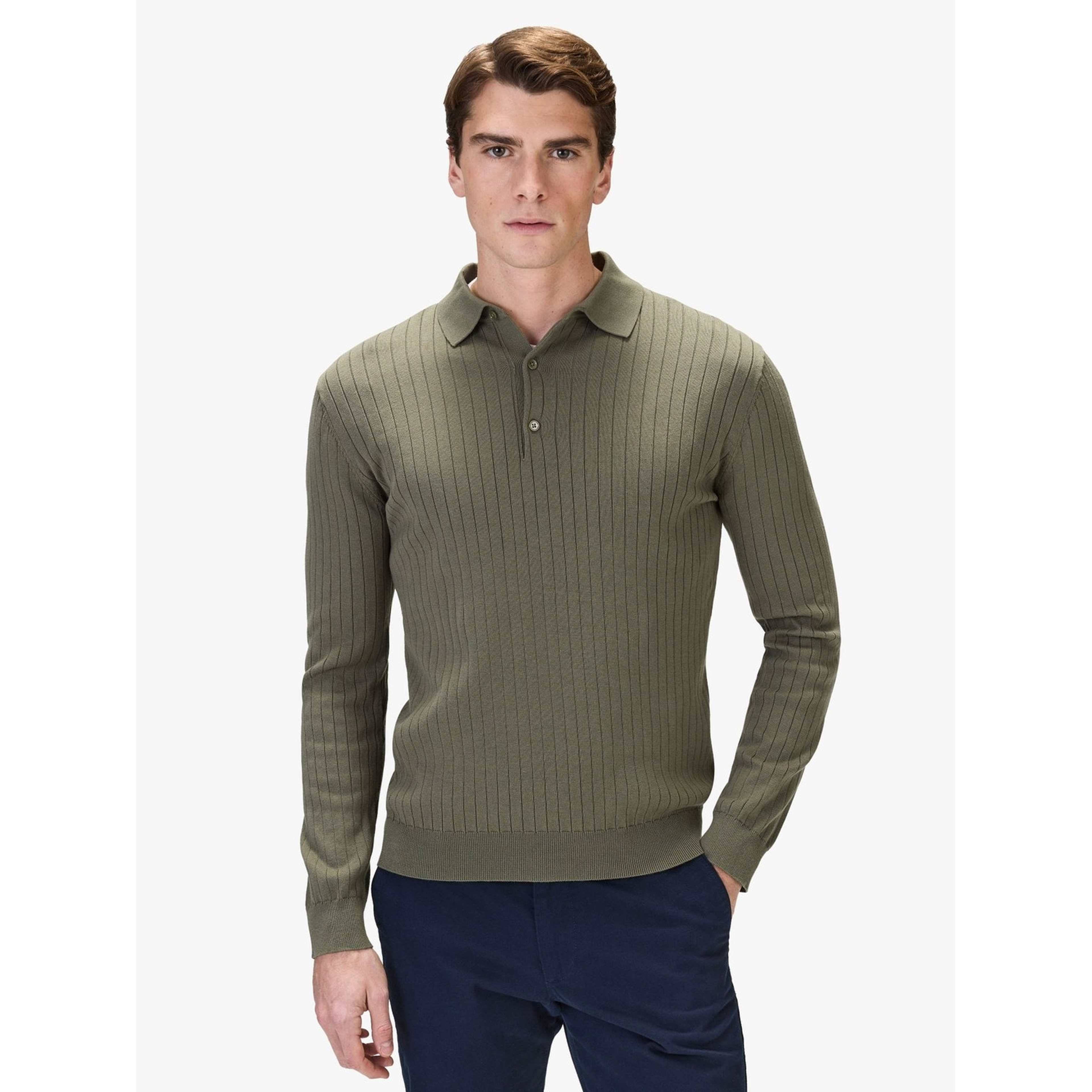 Cotton Rib Knitted Ls Polo Sweater (filippo)