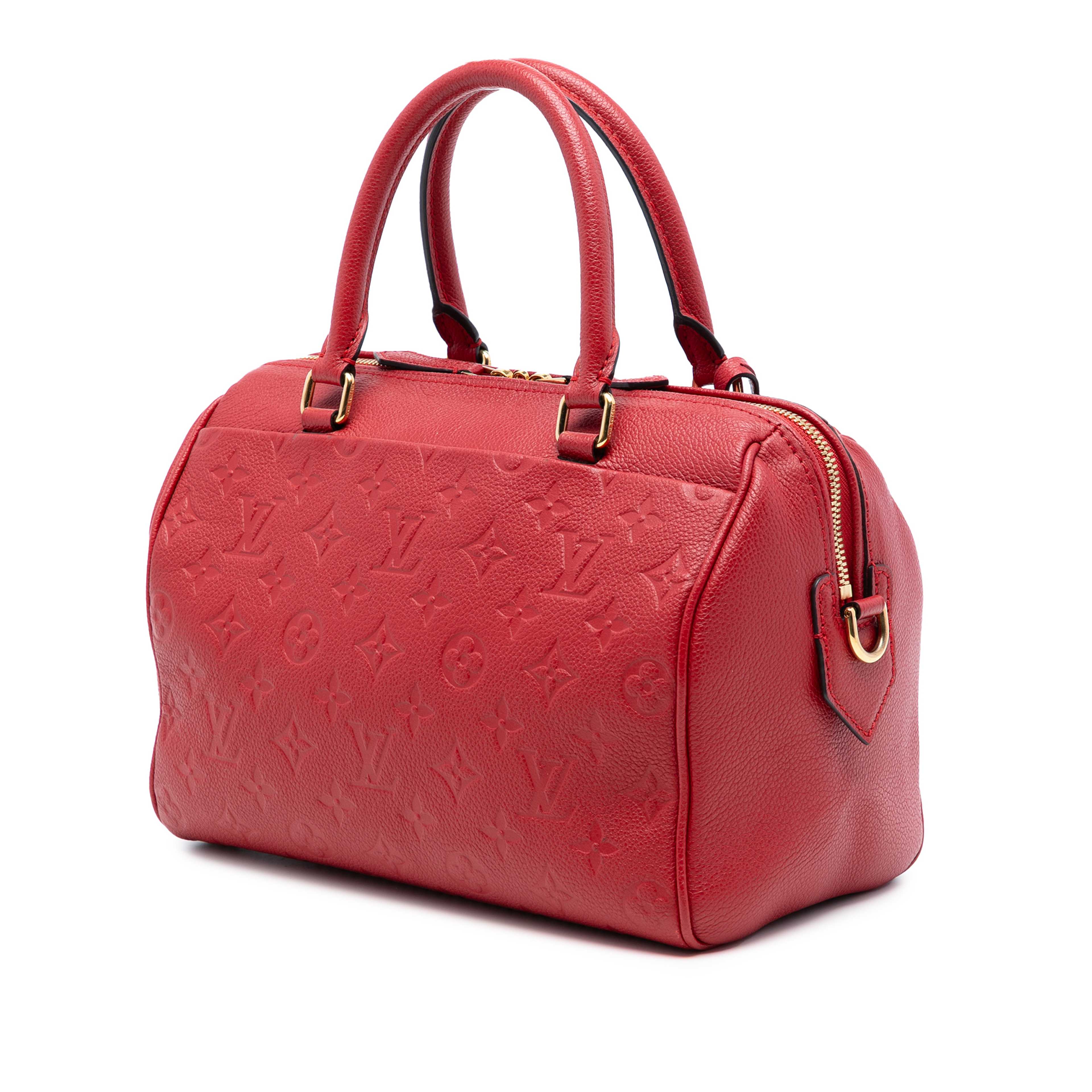 Louis Vuitton Monogram Empreinte Speedy Bandouliere 25, från Luxclusif, i färgen red. Klicka för att öppna bilden i stort format