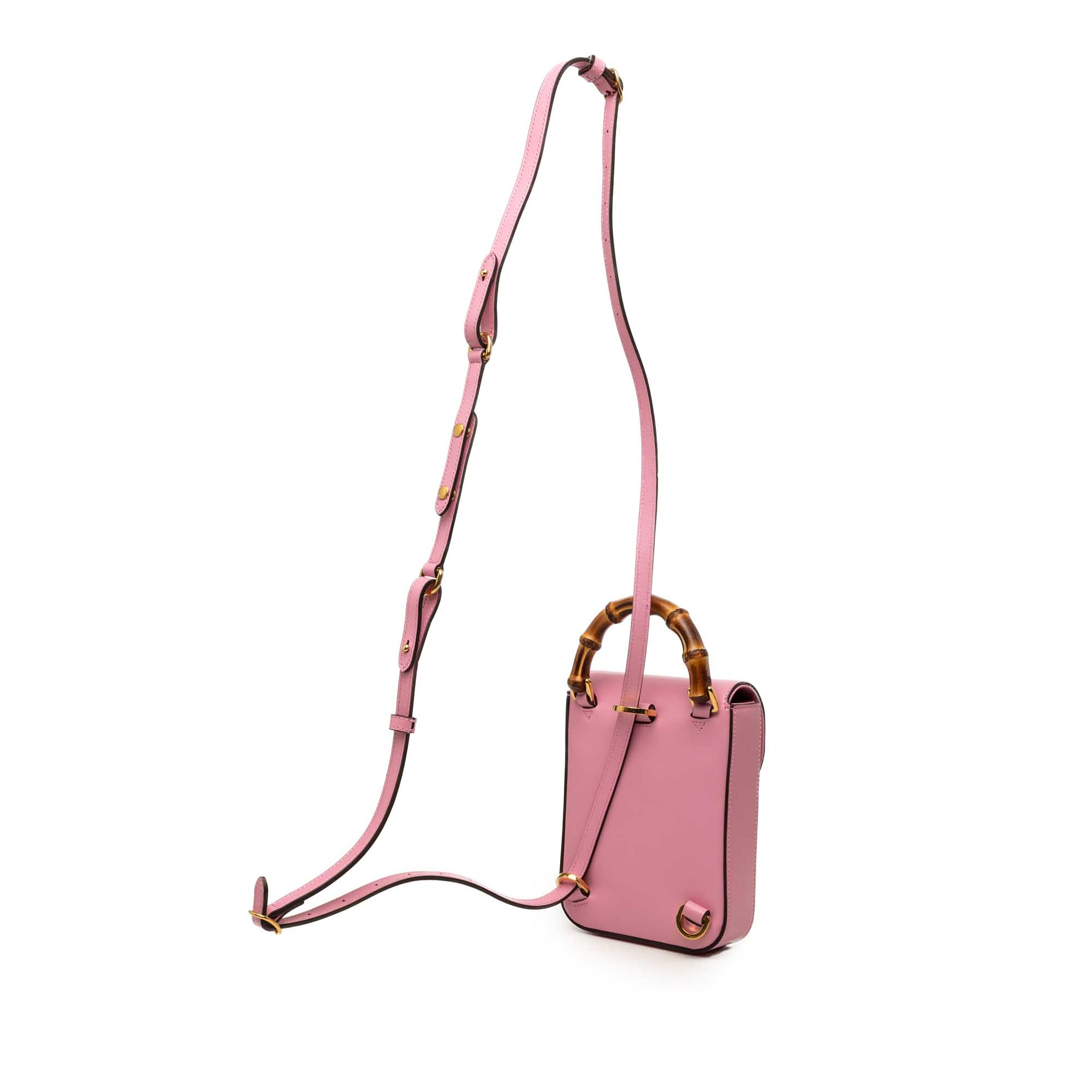 Gucci Mini Calfskin Bamboo Top Handle Bag, från Luxclusif, i färgen rosa. Klicka för att öppna bilden i stort format