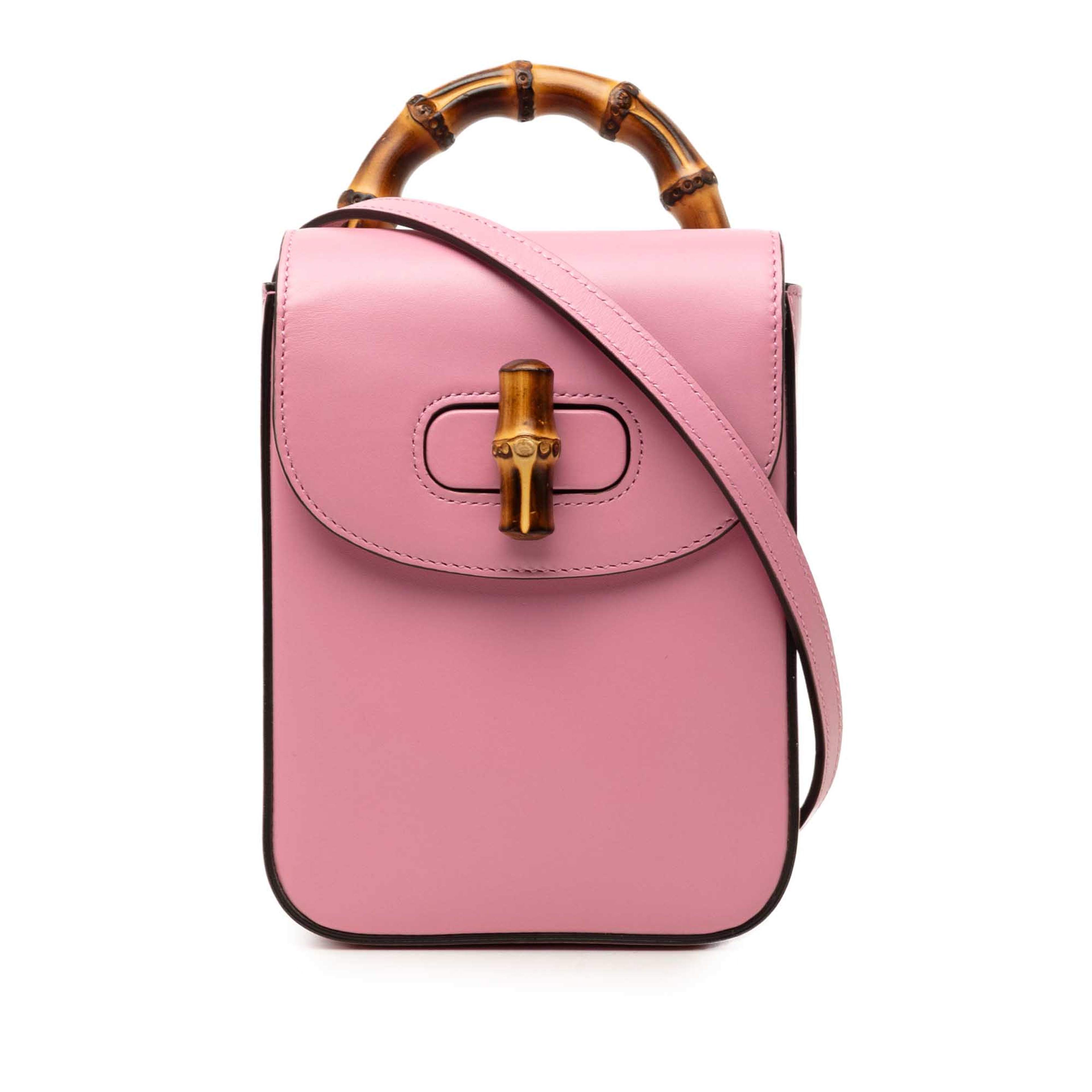 Gucci Mini Calfskin Bamboo Top Handle Bag, från Luxclusif, i färgen rosa. Klicka för att öppna bilden i stort format