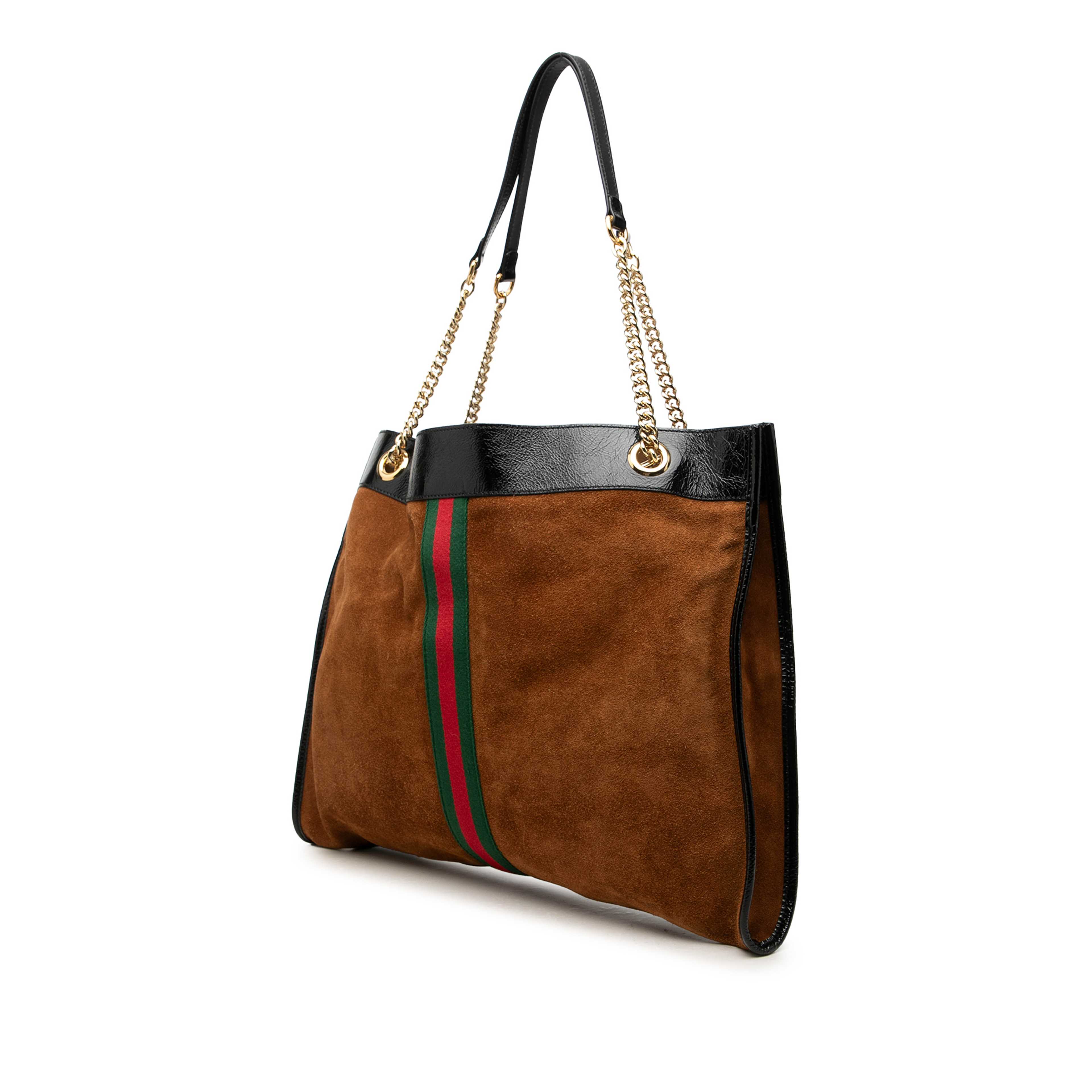 Gucci Large Suede Web Rajah Tote, från Luxclusif, i färgen brun. Klicka för att öppna bilden i stort format