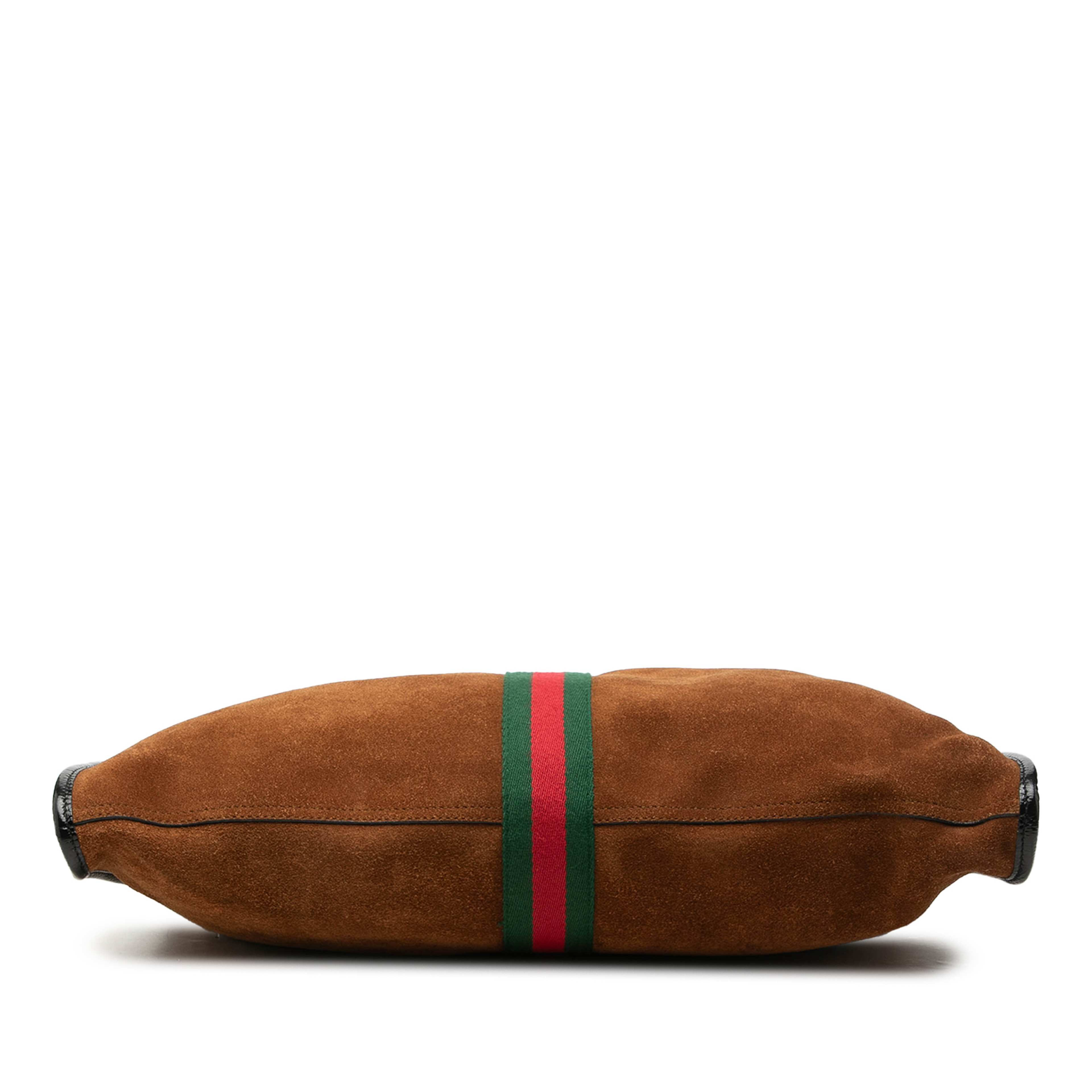Gucci Large Suede Web Rajah Tote, från Luxclusif, i färgen brun. Klicka för att öppna bilden i stort format