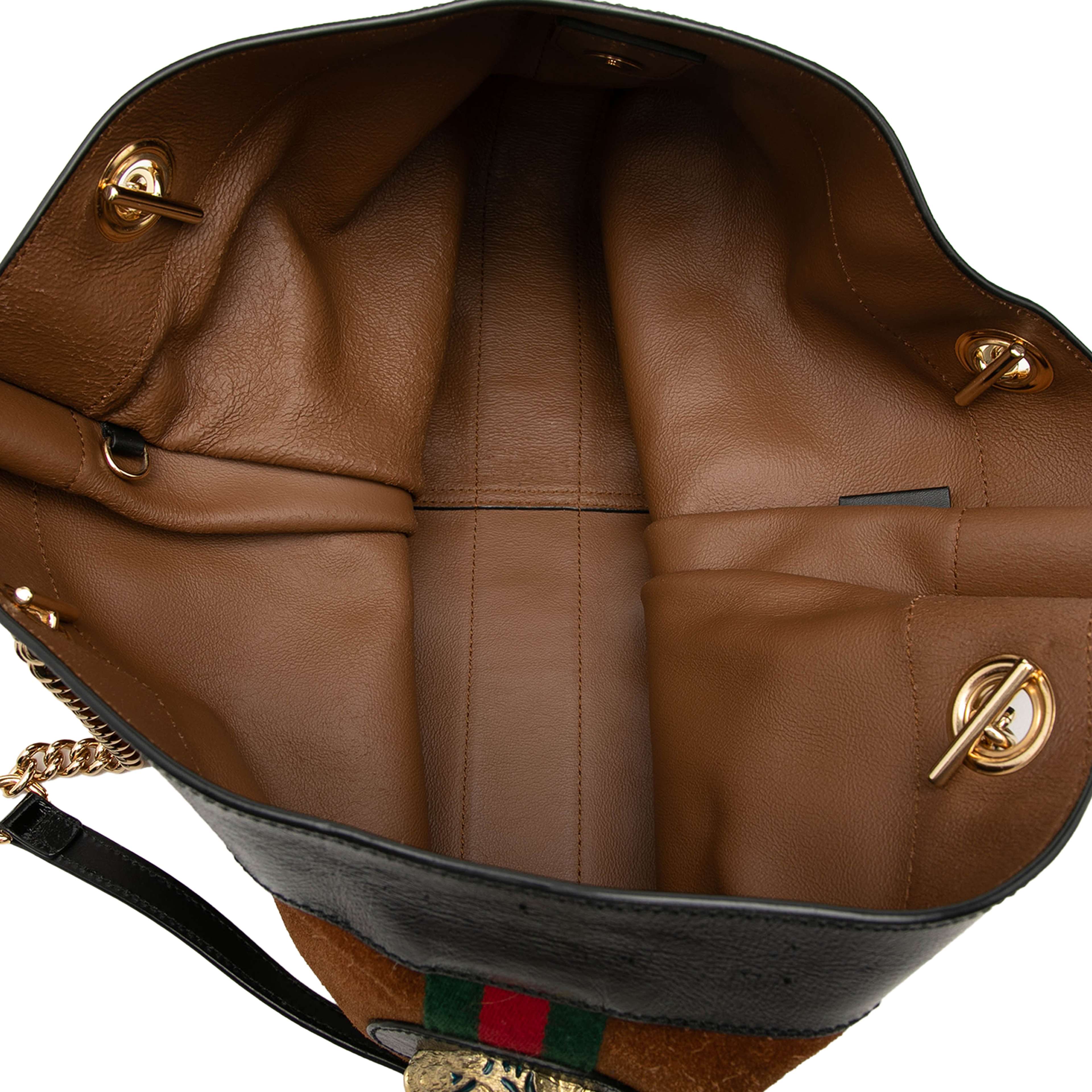 Gucci Large Suede Web Rajah Tote, från Luxclusif, i färgen brun. Klicka för att öppna bilden i stort format