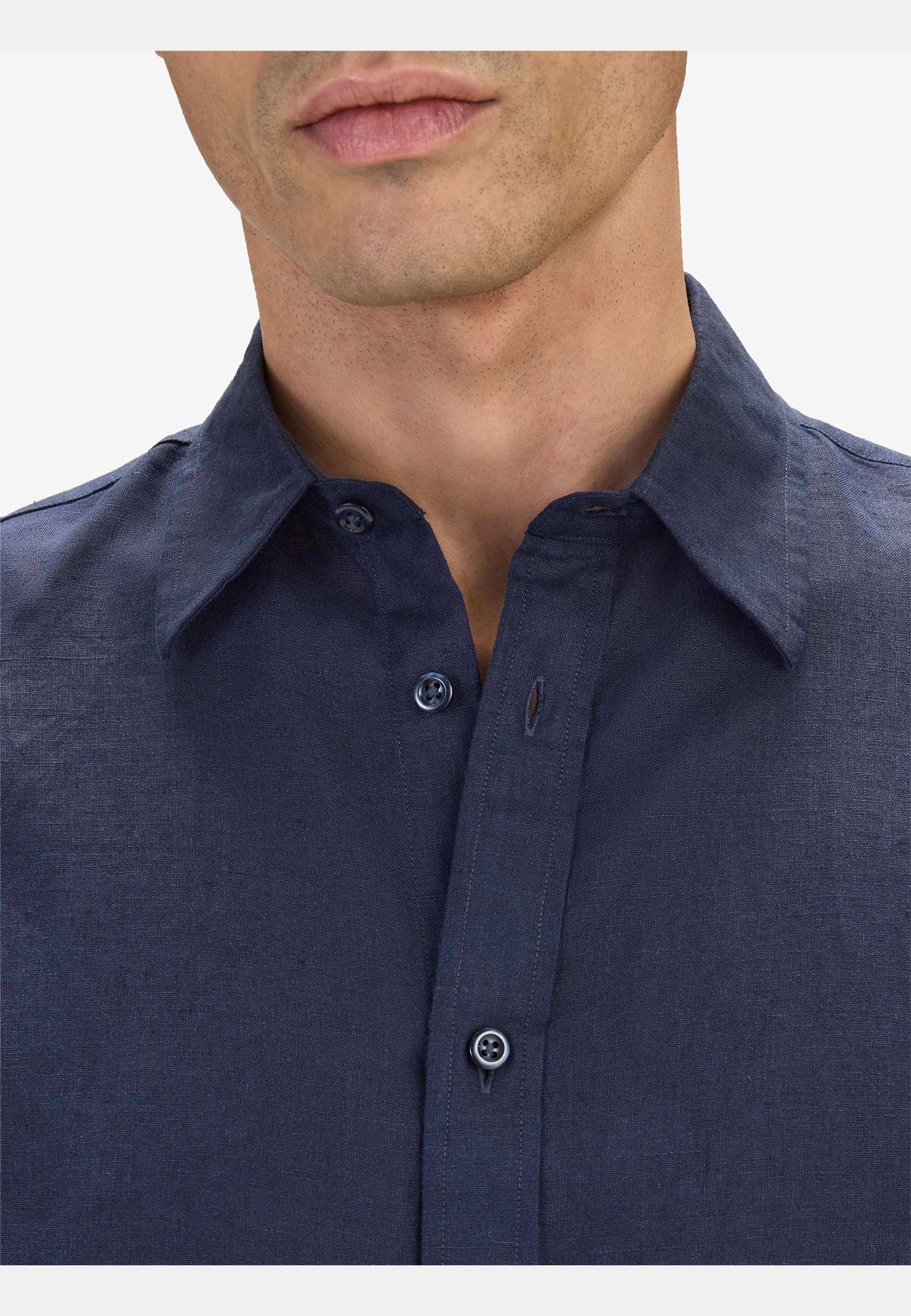 Casual Linen Shirt Solid Pointed Collar, från John Henric, i färgen navy blue. Klicka för att öppna bilden i stort format
