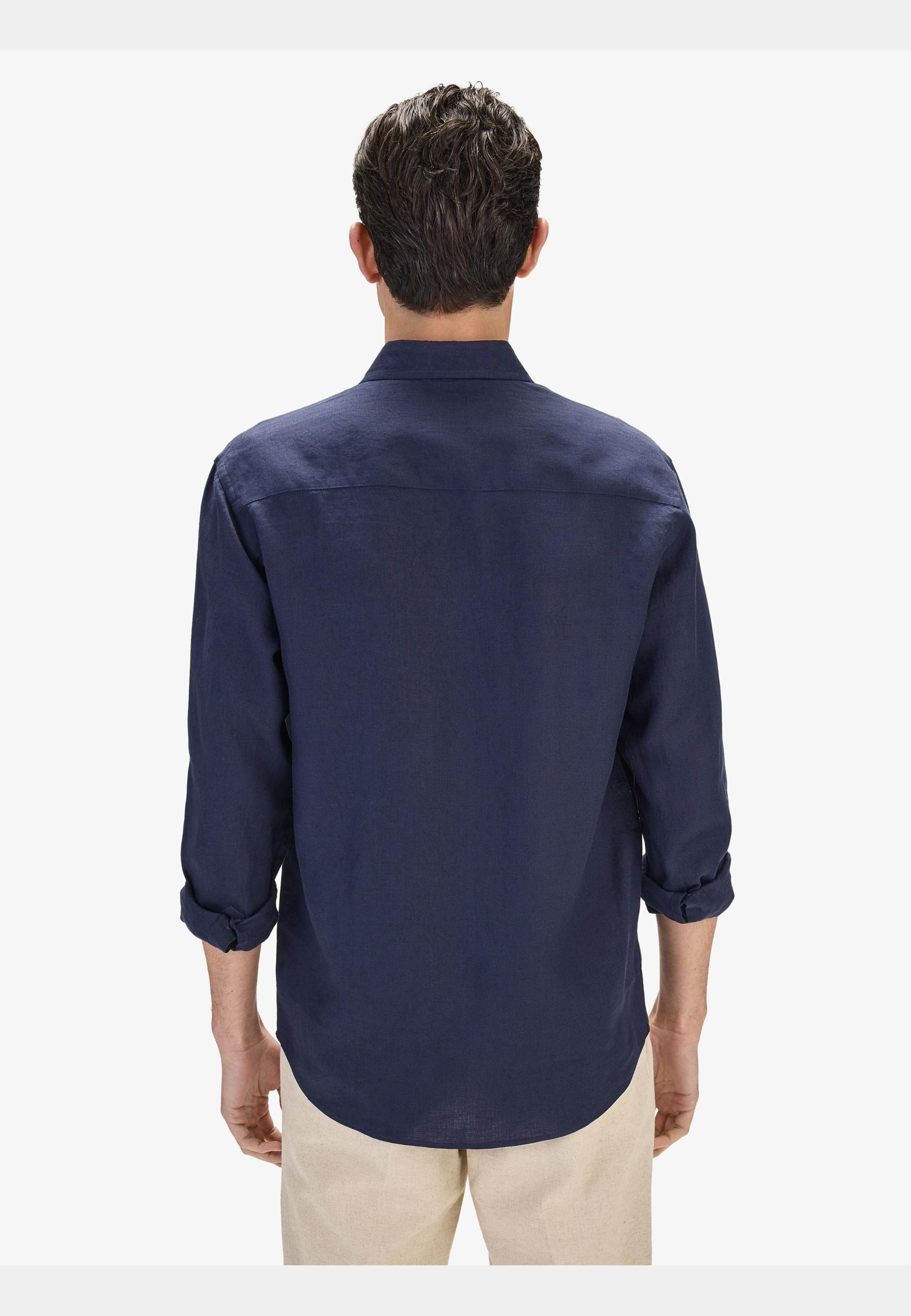 Casual Linen Shirt Solid Pointed Collar, från John Henric, i färgen navy blue. Klicka för att öppna bilden i stort format
