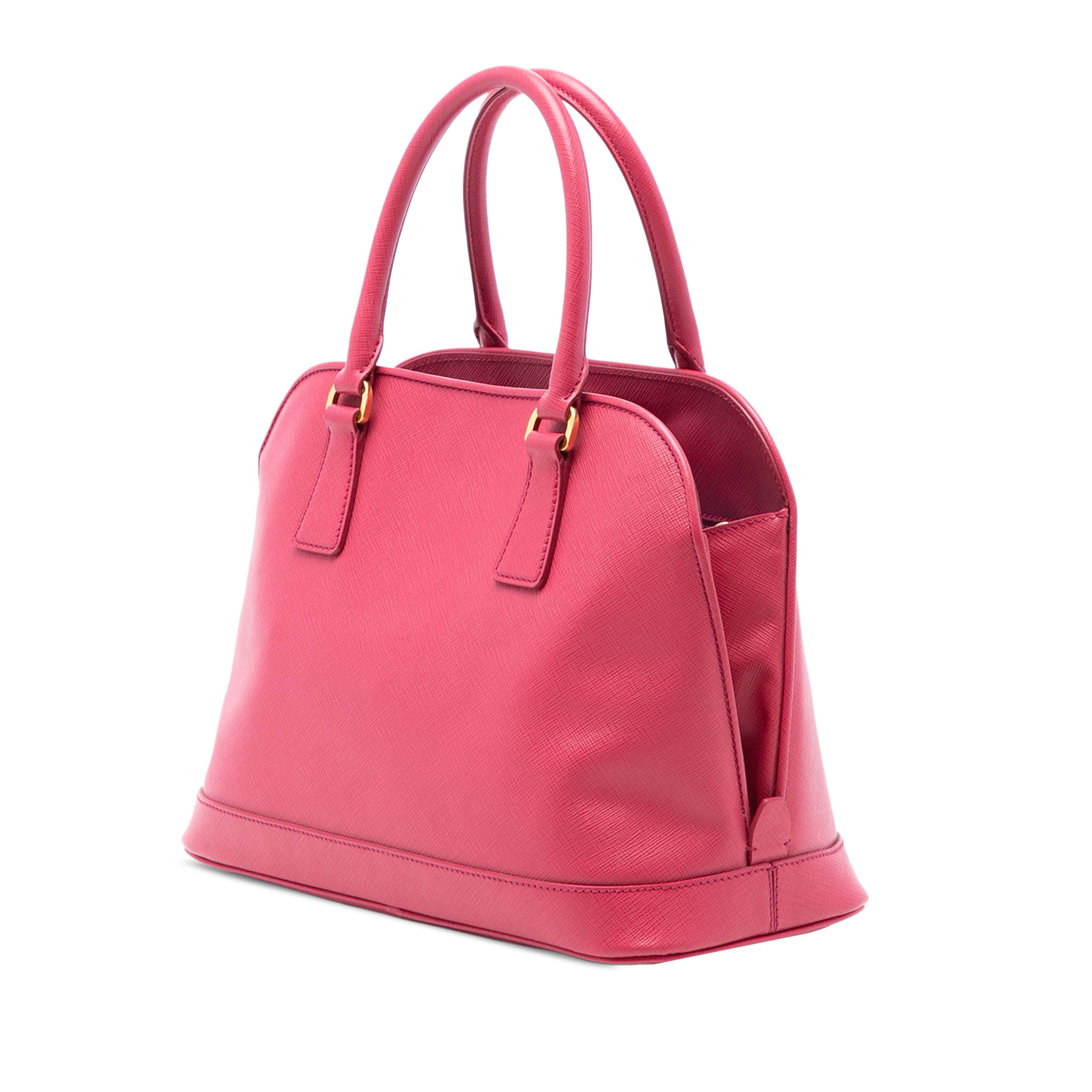 Prada Medium Saffiano Lux Open Promenade Satchel, från Luxclusif, i färgen hot pink. Klicka för att öppna bilden i stort format