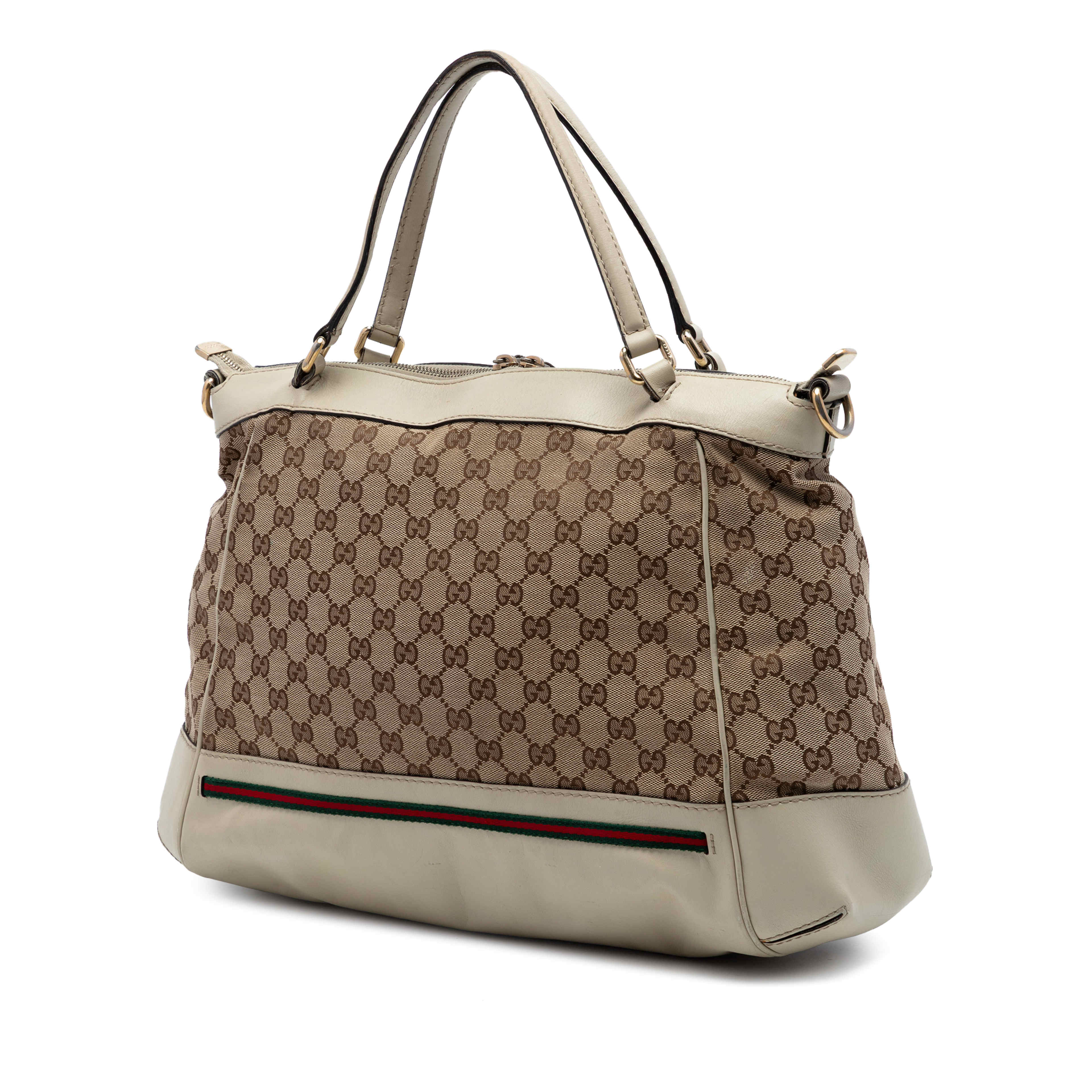 Gucci Gg Canvas Web Mayfair Satchel, från Luxclusif, i färgen beige. Klicka för att öppna bilden i stort format