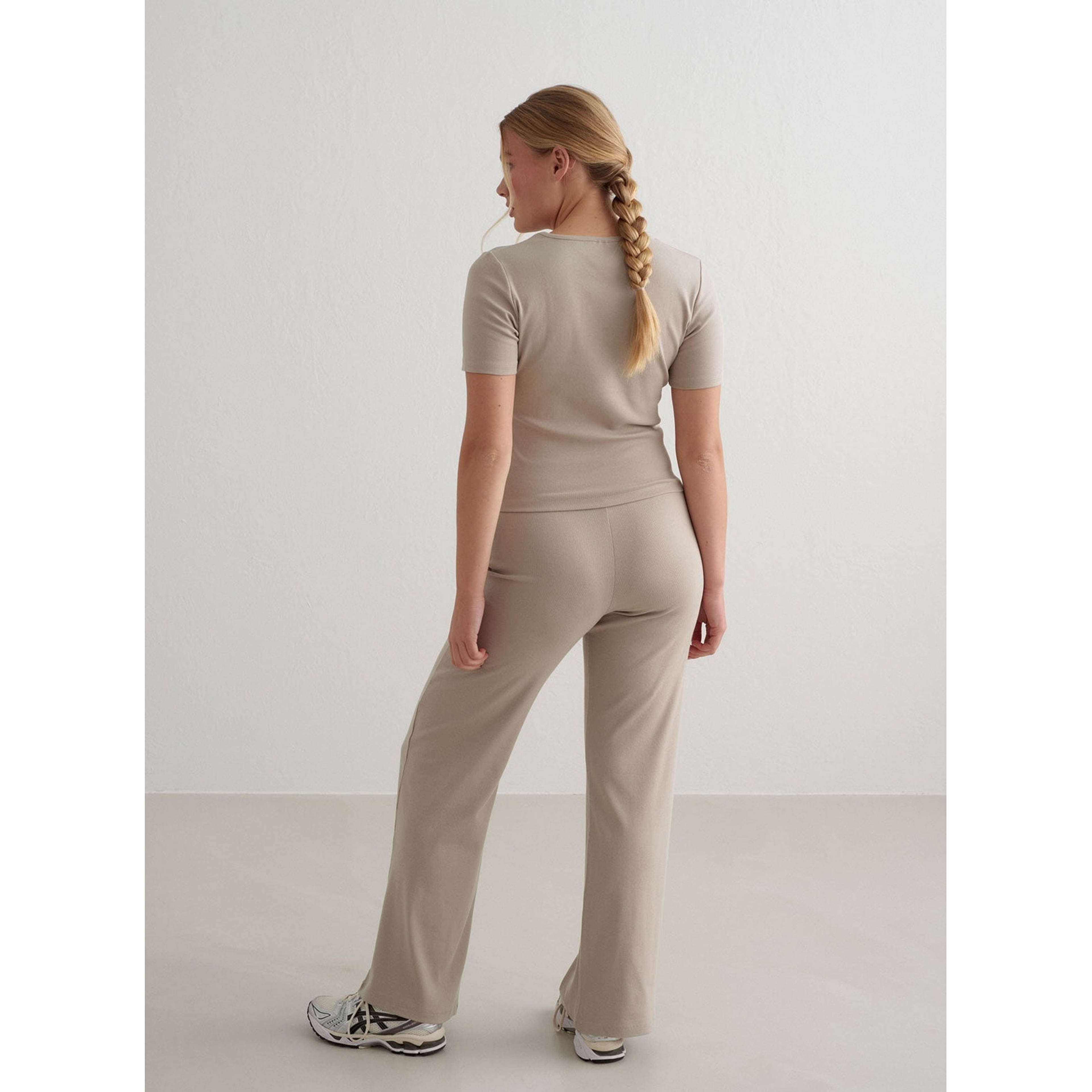 Dark Clay Ease Ribbed Wide Pants