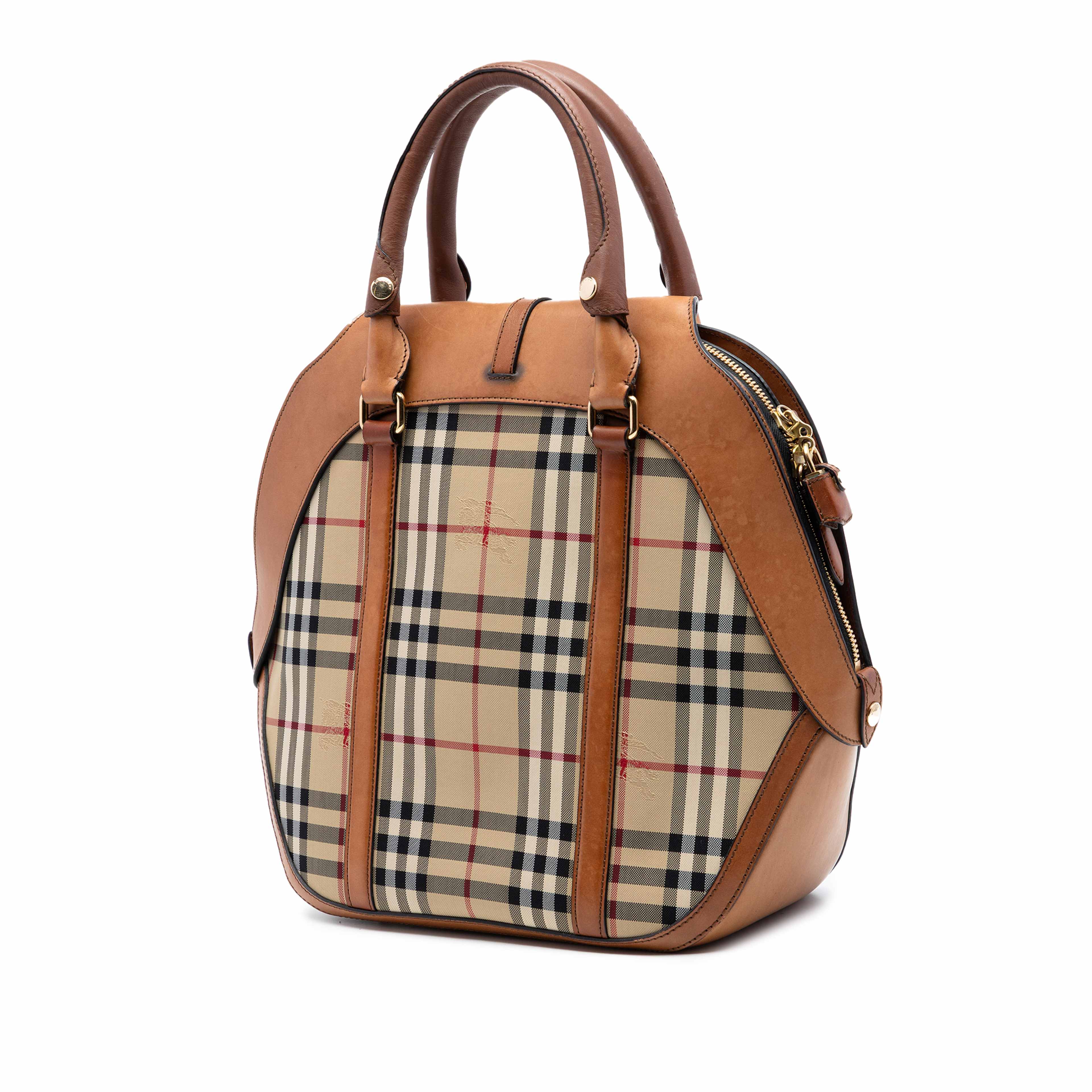 Burberry Medium Haymarket Check Coated Canvas Orchard Bowling Bag, från Luxclusif, i färgen beige. Klicka för att öppna bilden i stort format