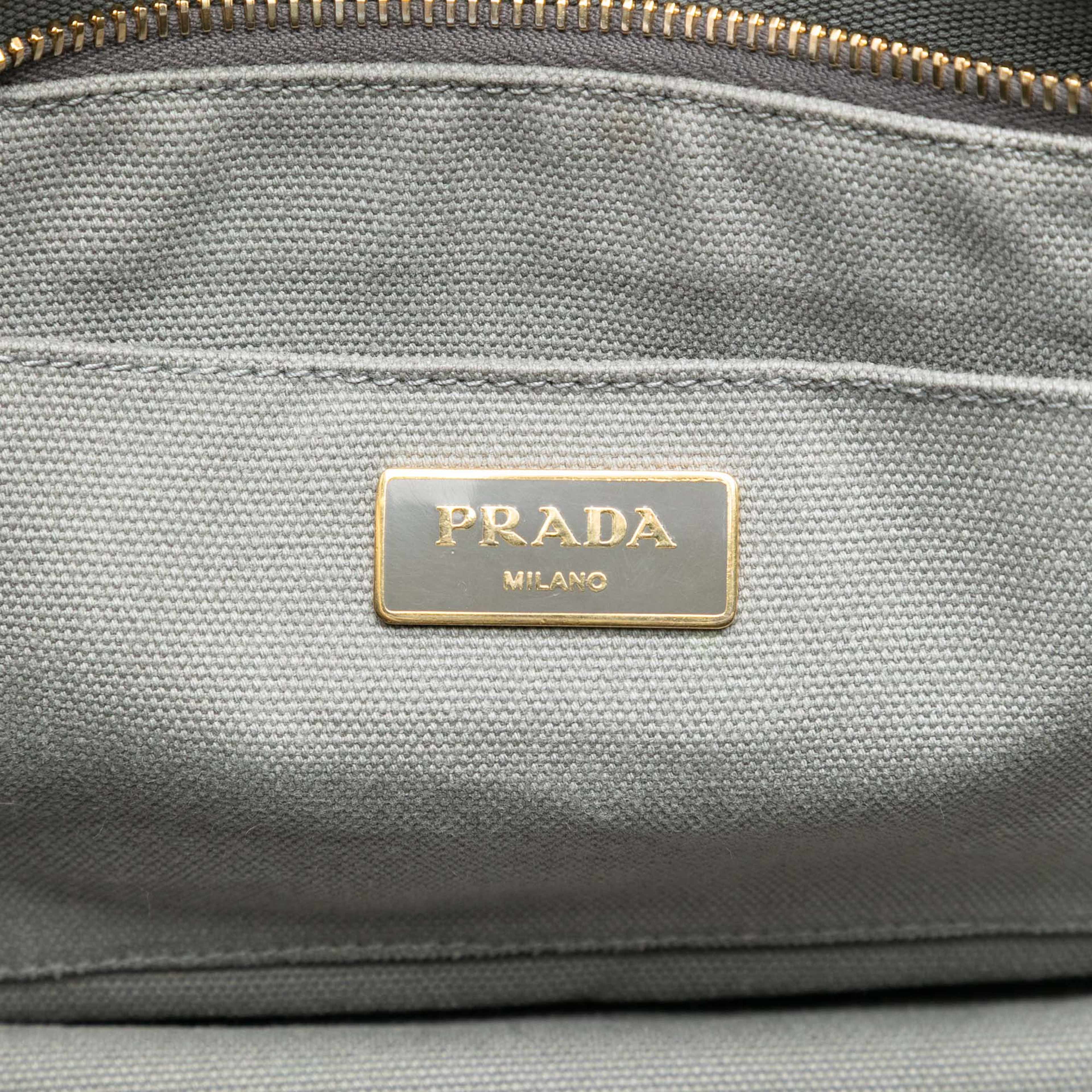 Prada Medium Floral Printed Canvas Canapa Satchel, från Luxclusif, i färgen light blue. Klicka för att öppna bilden i stort format