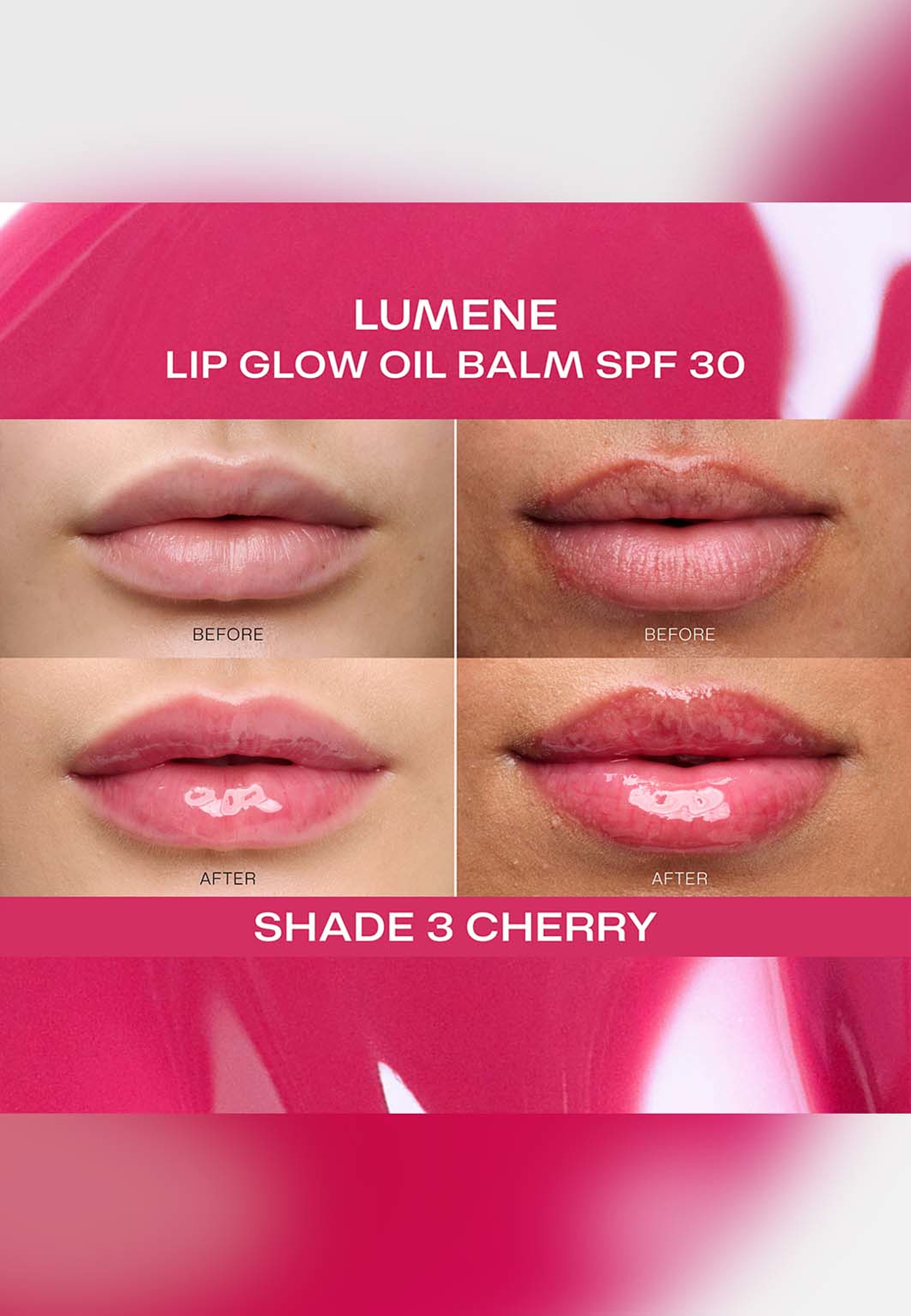 Lip Glow Oil Balm SPF30, från Lumene, i färgen Cherry. Klicka för att öppna bilden i stort format