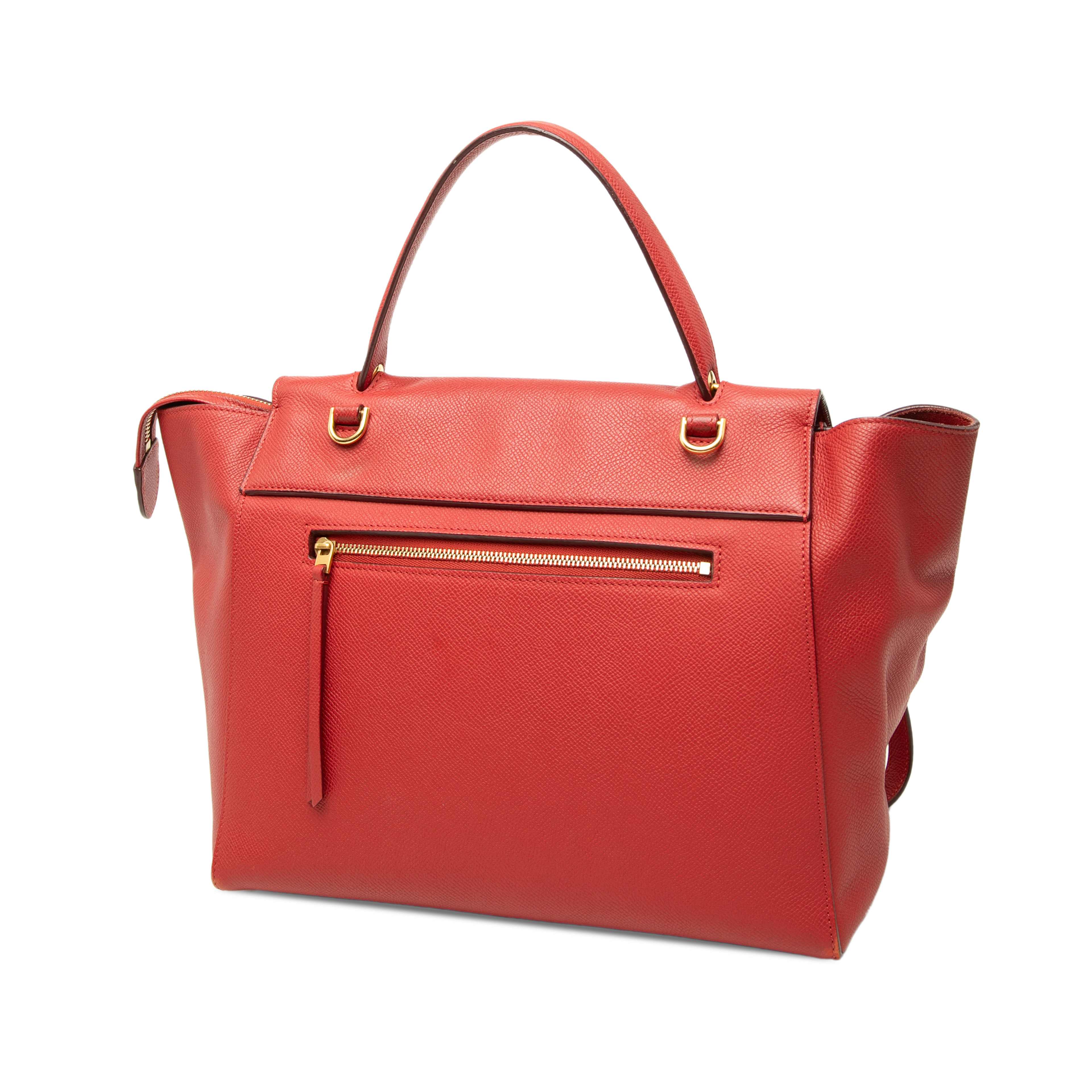 Celine Mini Grained Calfskin Belt Bag, från Luxclusif, i färgen röd. Klicka för att öppna bilden i stort format