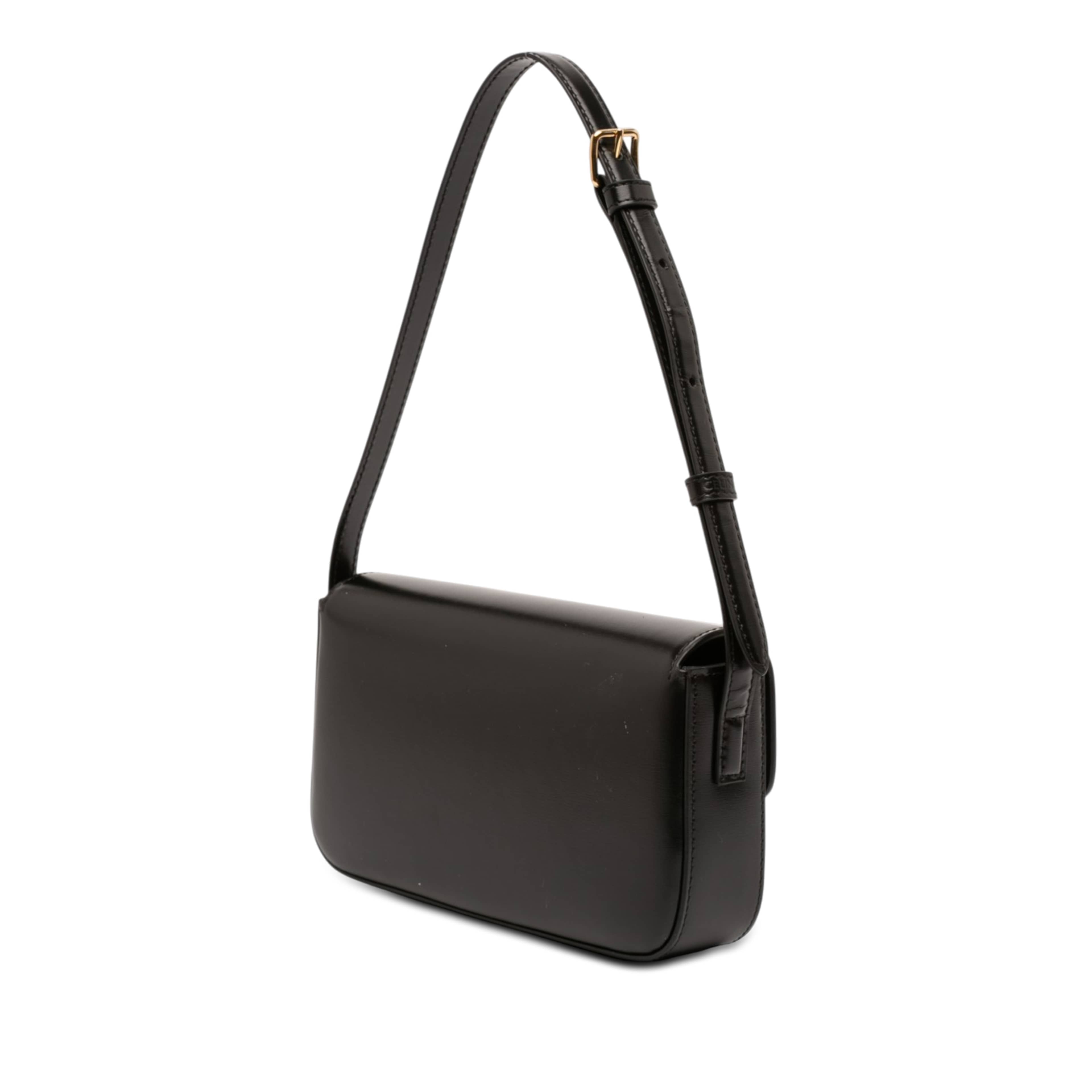 Celine Shiny Calfskin Triomphe Claude Shoulder Bag, från Luxclusif, i färgen black. Klicka för att öppna bilden i stort format