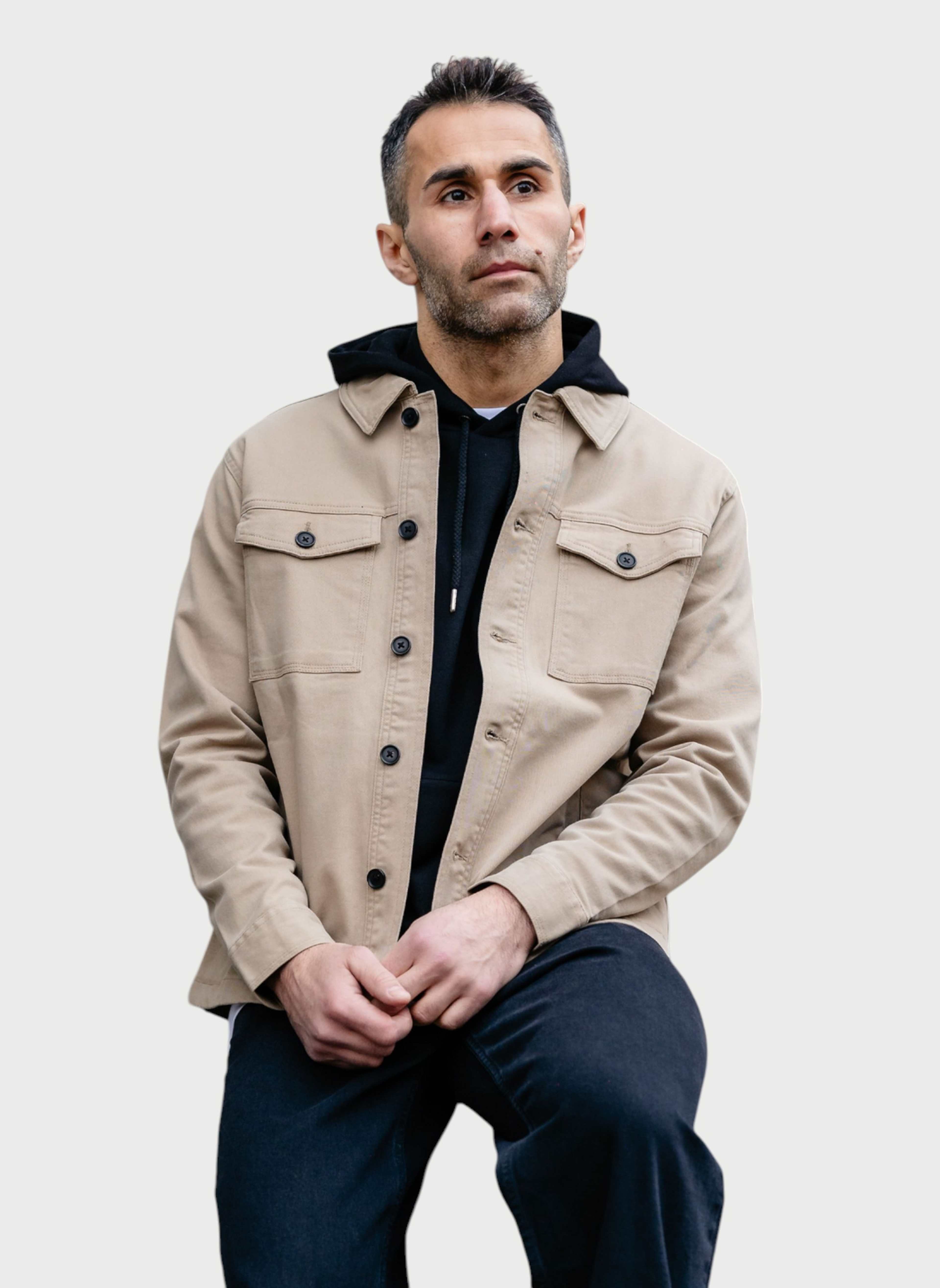 Twill Overshirt, från TeeShoppen, i färgen mörk sand. Klicka för att öppna bilden i stort format