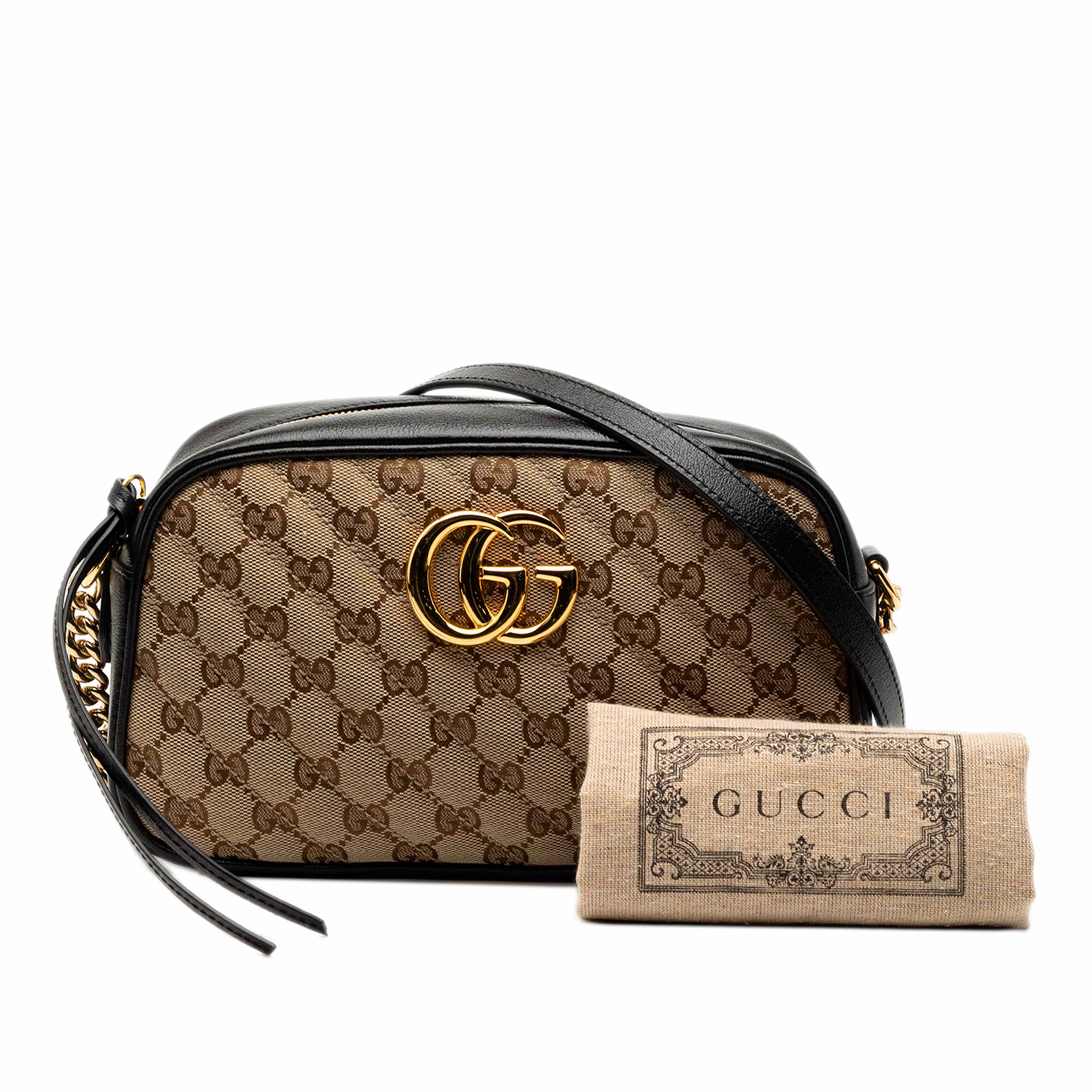 Gucci Small Gg Marmont Matelasse Gg Canvas And Leather Crossbody, från Luxclusif, i färgen svart. Klicka för att öppna bilden i stort format