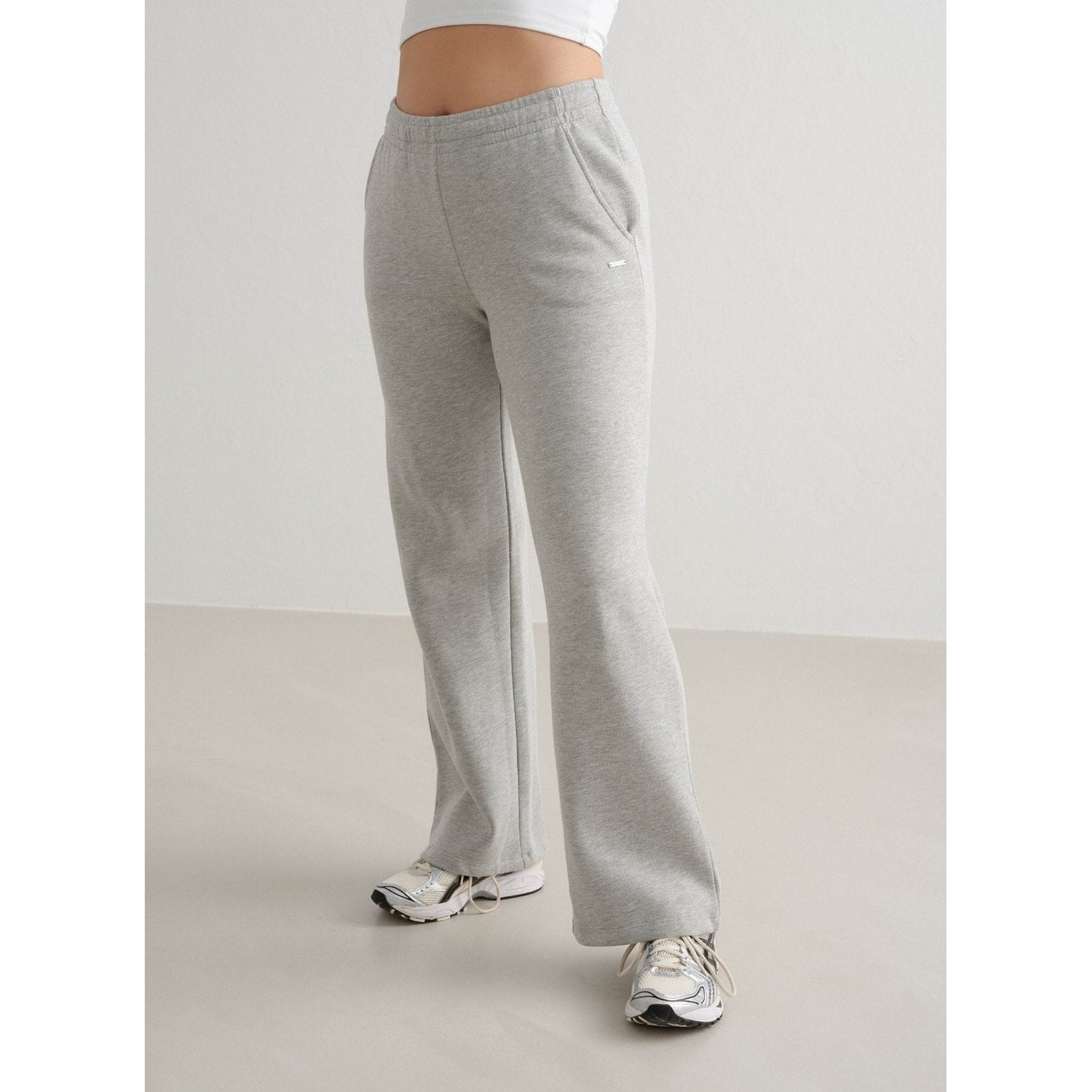 Grey Melange Wide Sweatpants