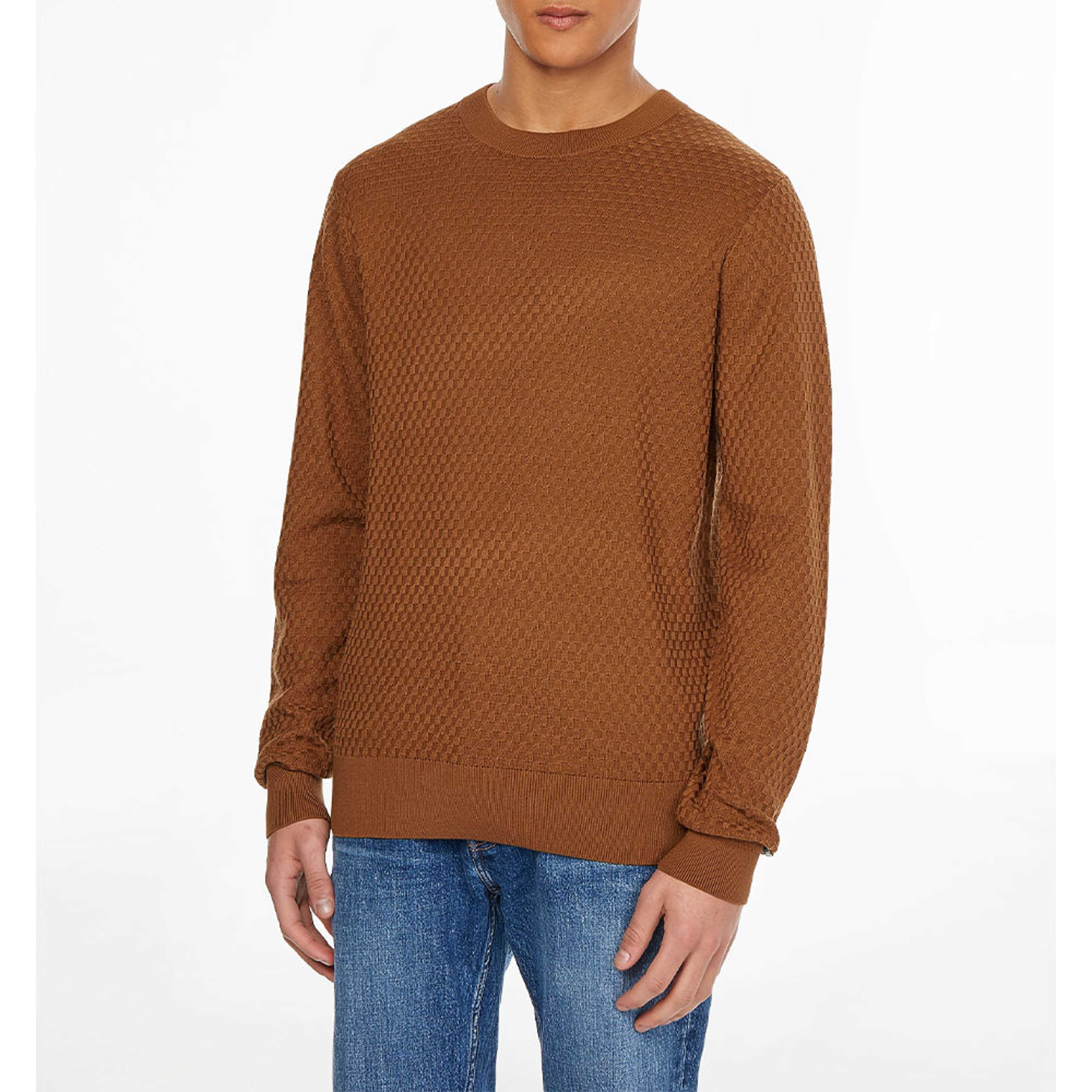 Gingham Structure Crew Neck Pullover, från Tommy Hilfiger, i färgen Desert Khaki. Klicka för att öppna bilden i stort format
