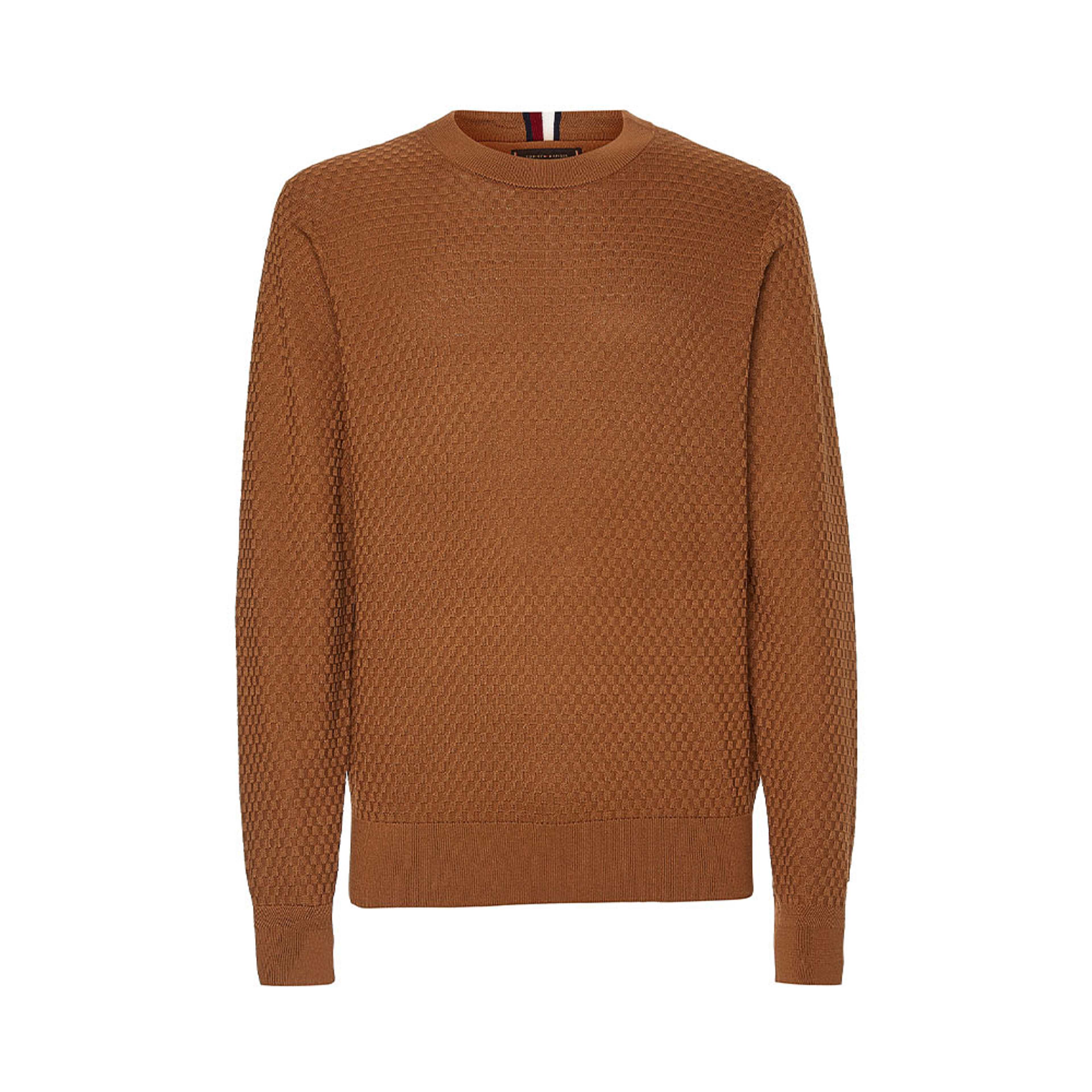 Gingham Structure Crew Neck Pullover, från Tommy Hilfiger, i färgen Desert Khaki. Klicka för att öppna bilden i stort format