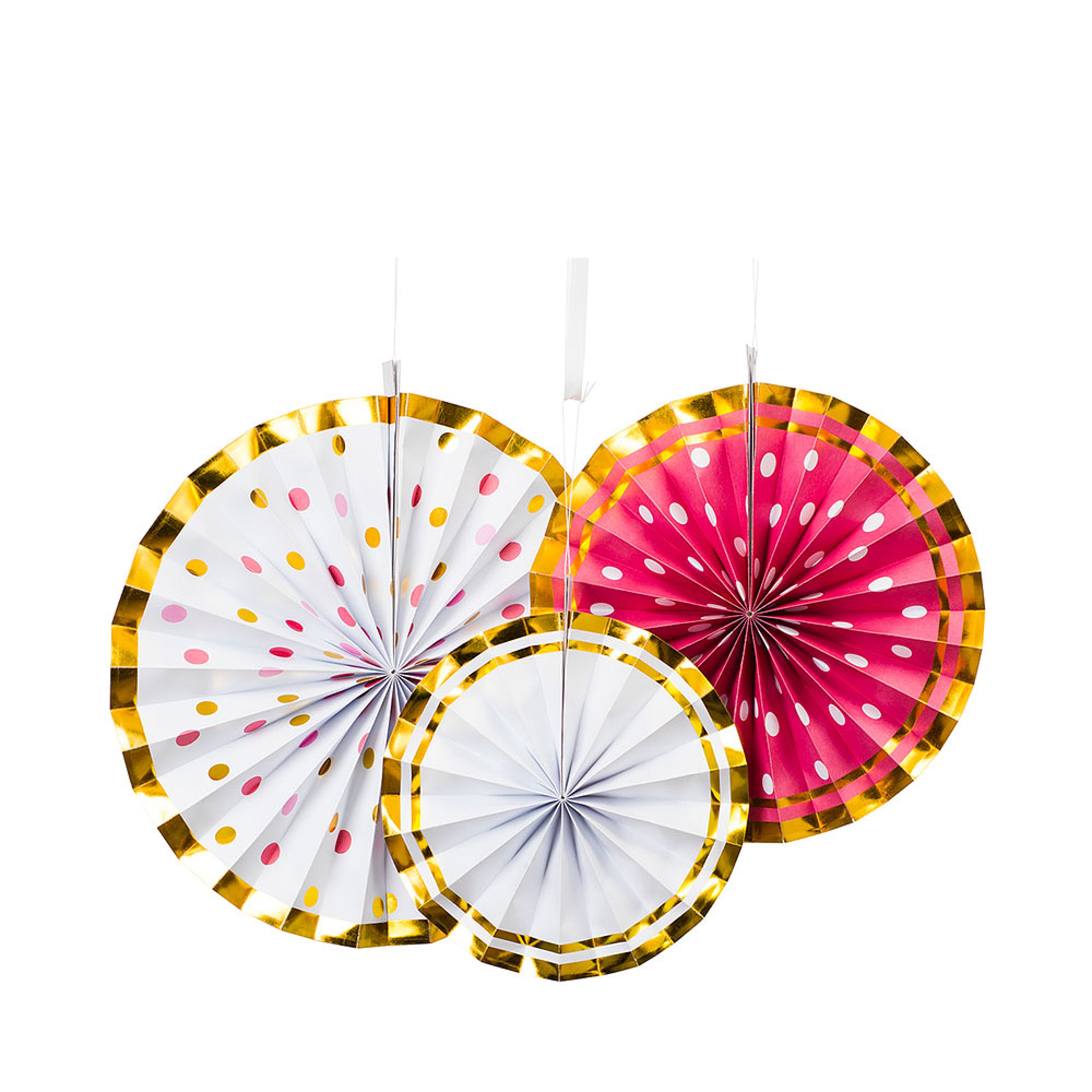 Paperfan 3st rosa/vit/guld