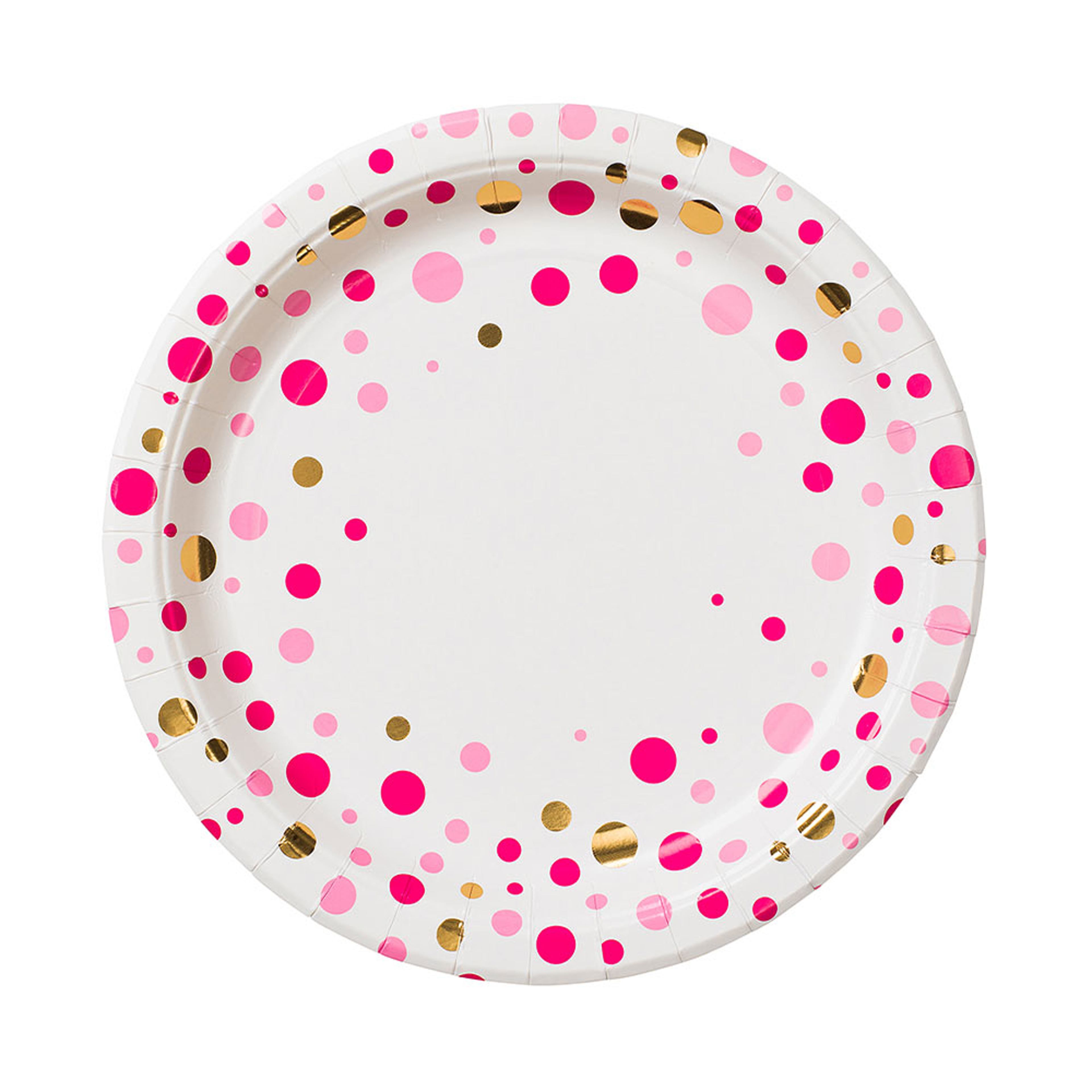 Papperstallrik  8st, Rosa prickar med guldfolie