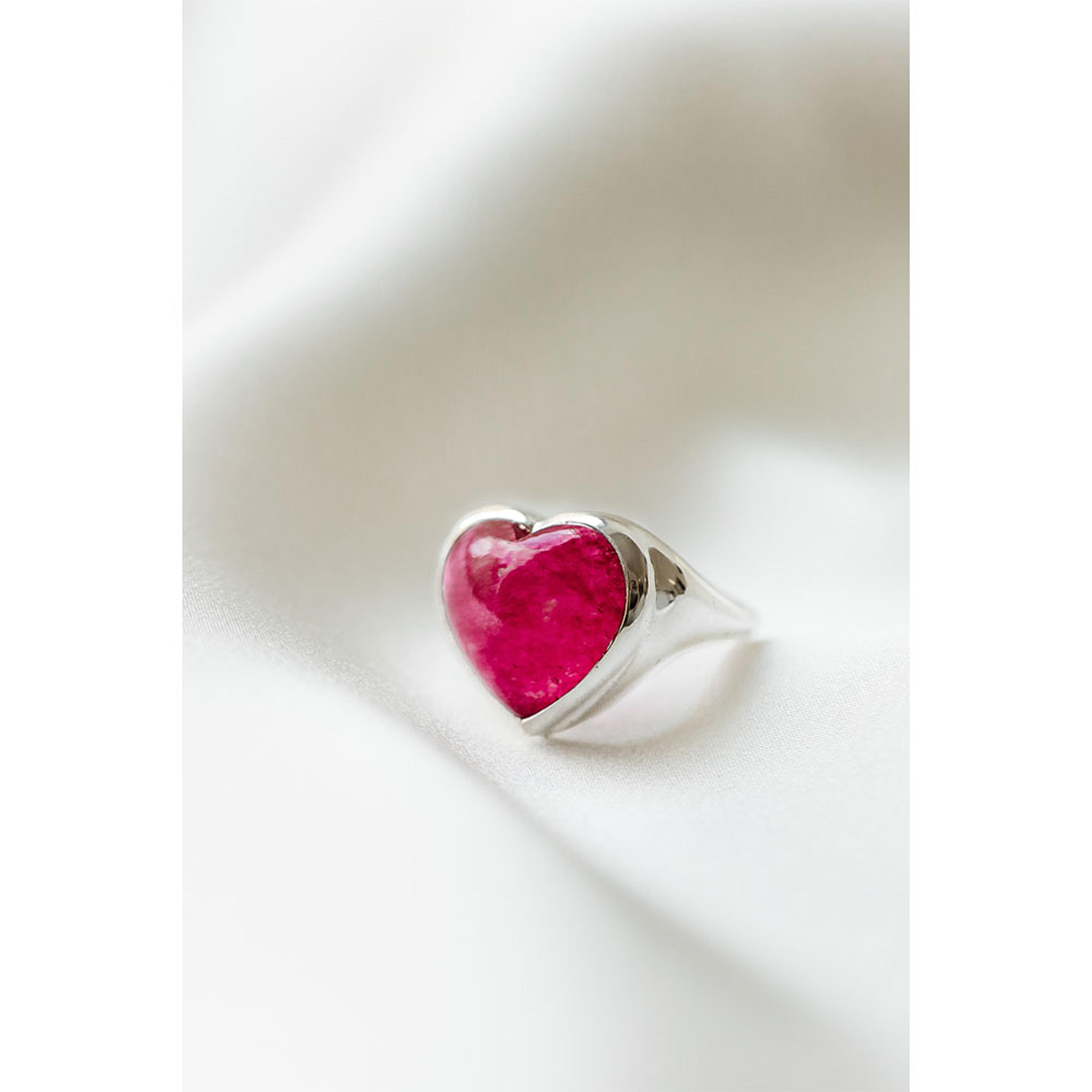 La La Love Big Heart Ring Silver Pink Quartz