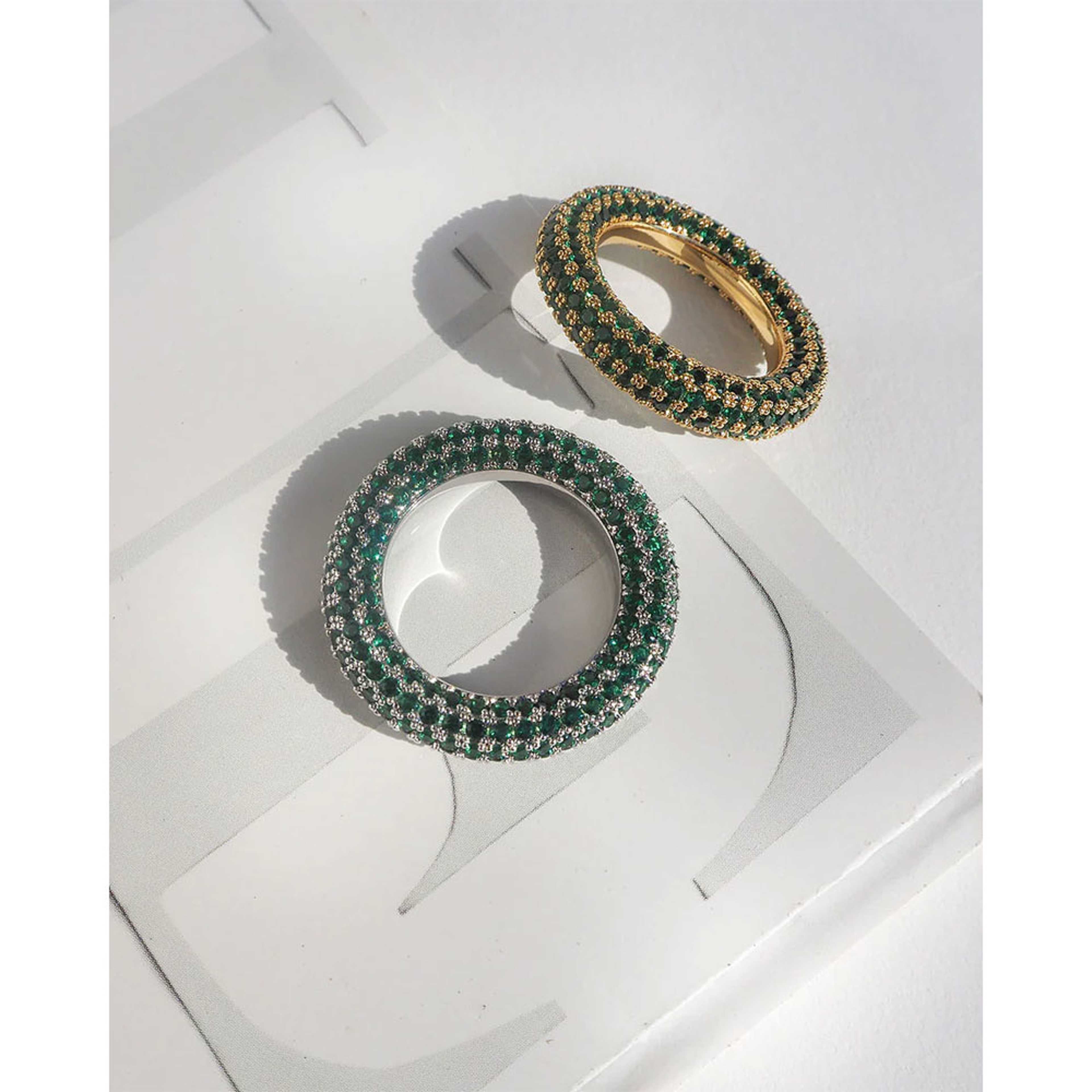 Pave Amalfi Ring - Emerald Green - Silver