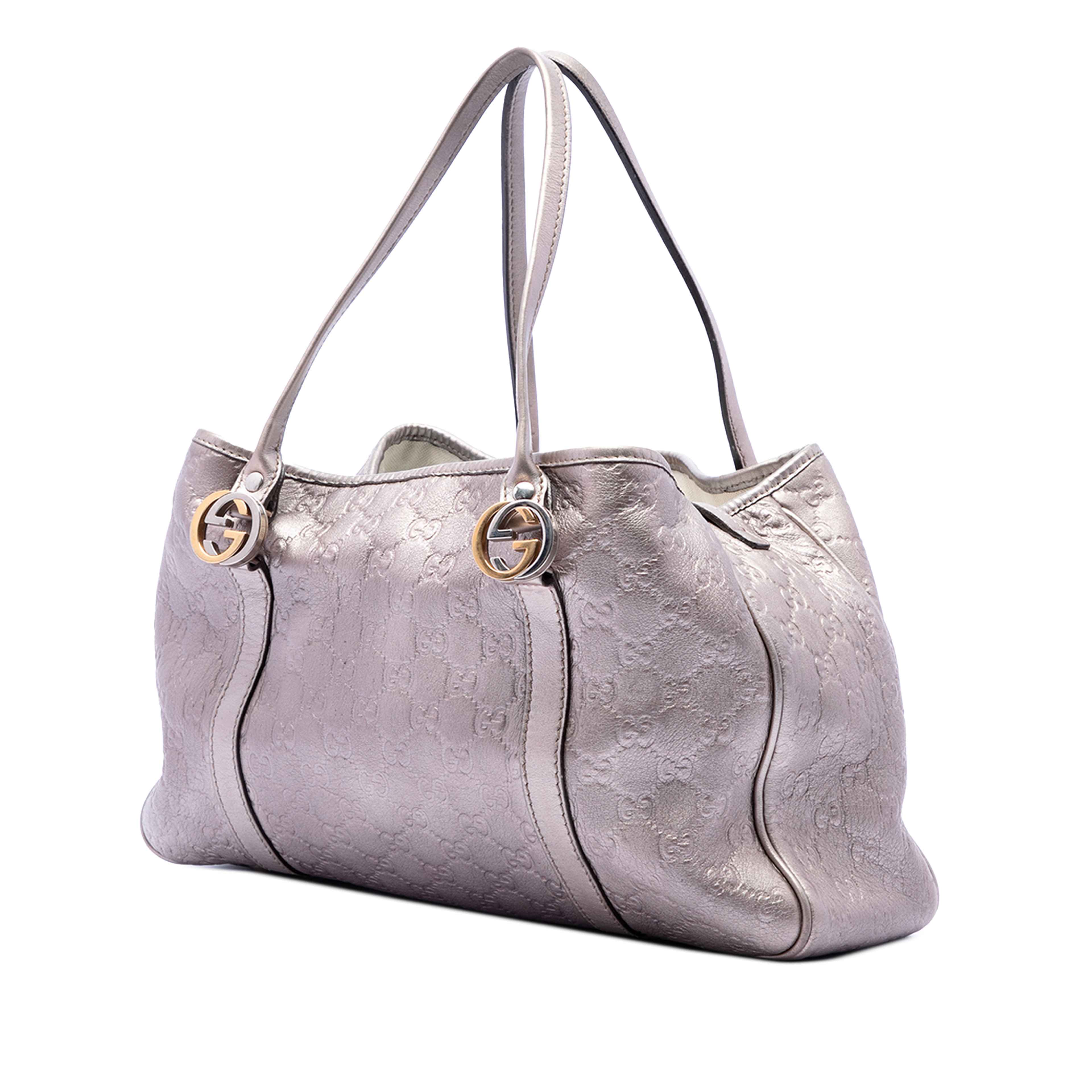 Gucci Metallic Guccissima Twins Tote, från Luxclusif, i färgen purpur. Klicka för att öppna bilden i stort format