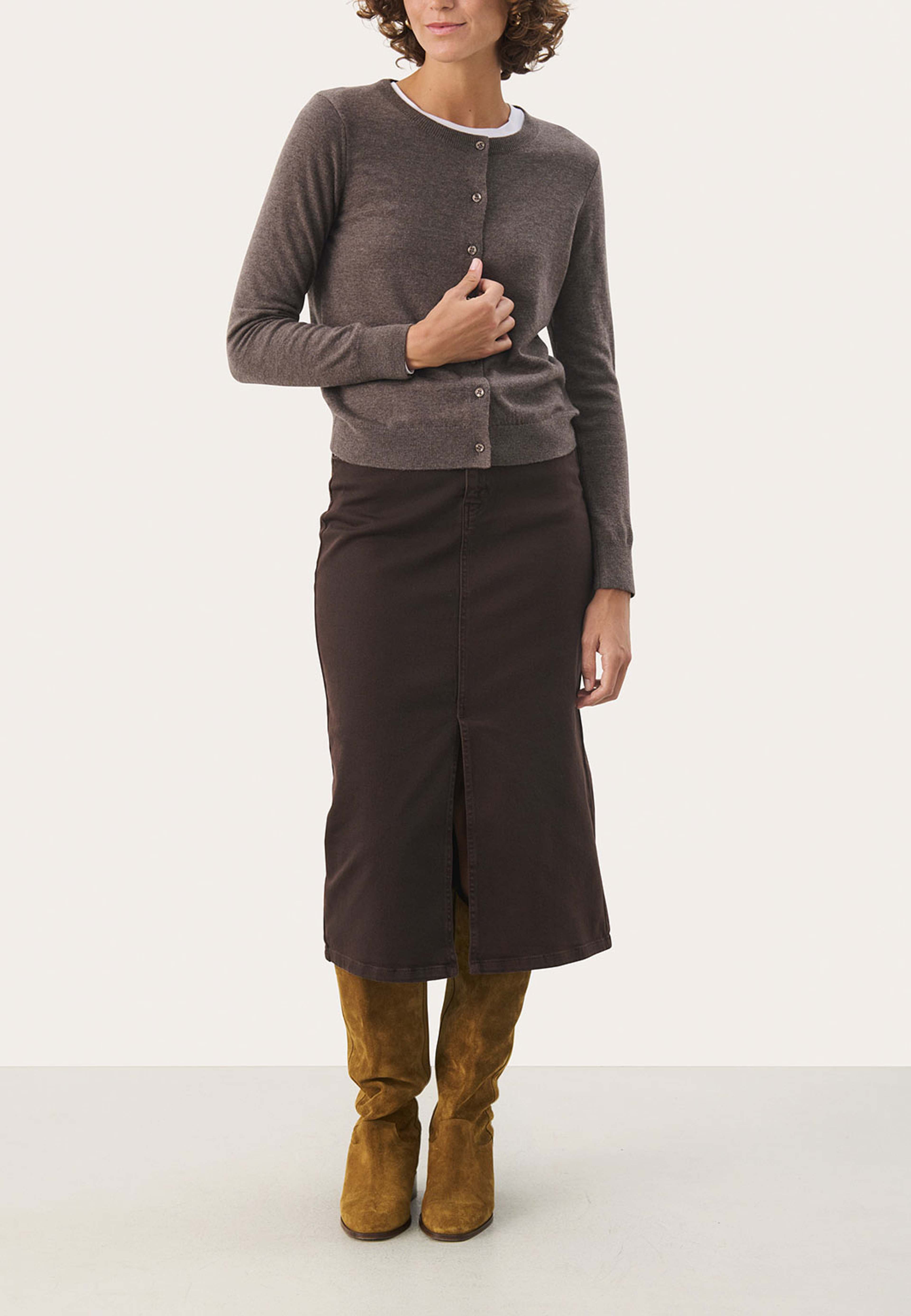 EllahPW Cardigan, från Part Two, i färgen Dark Mink Melange. Klicka för att öppna bilden i stort format