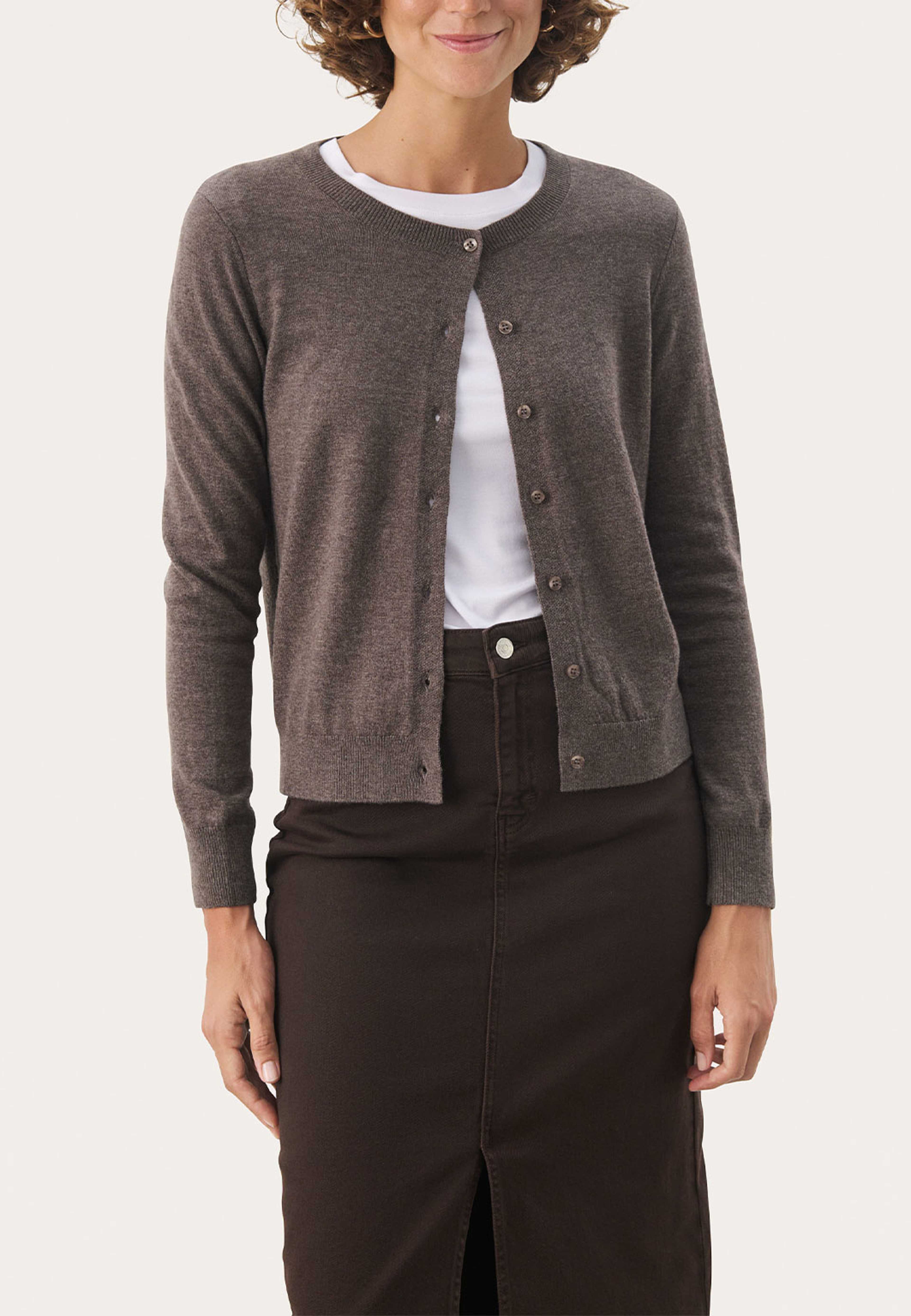 EllahPW Cardigan, från Part Two, i färgen Dark Mink Melange. Klicka för att öppna bilden i stort format