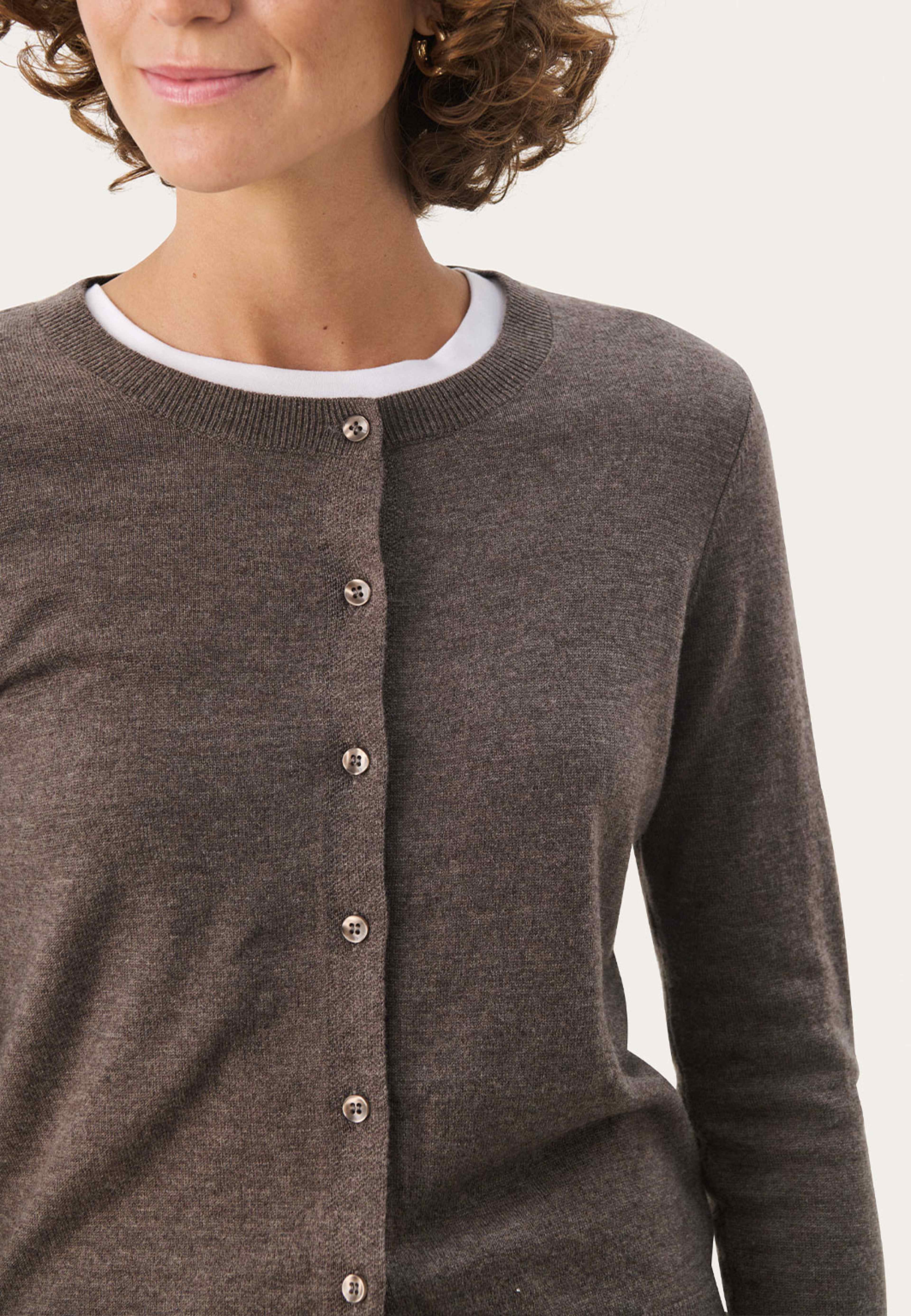 EllahPW Cardigan, från Part Two, i färgen Dark Mink Melange. Klicka för att öppna bilden i stort format