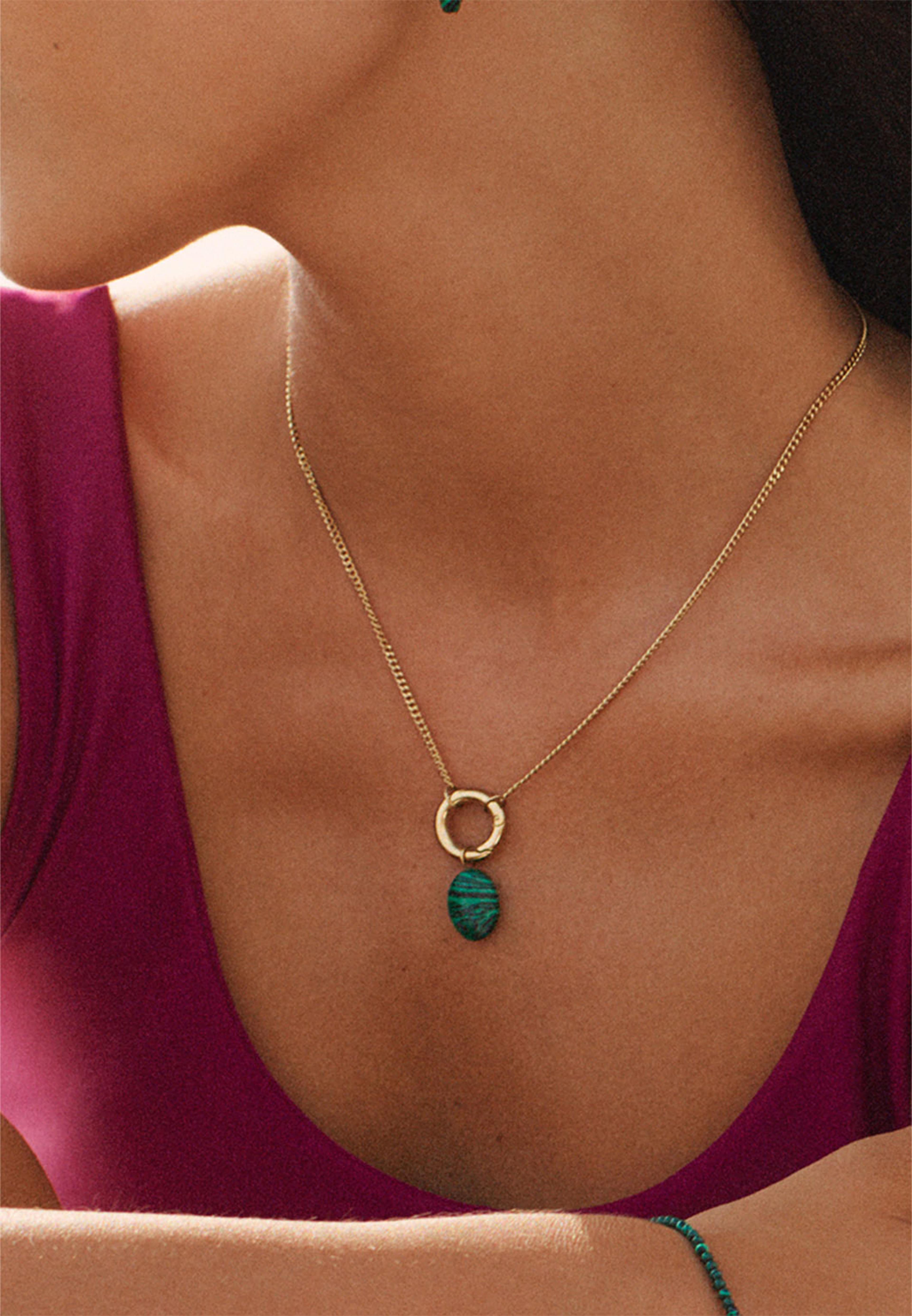 Beach Crystal Necklace Green Gold