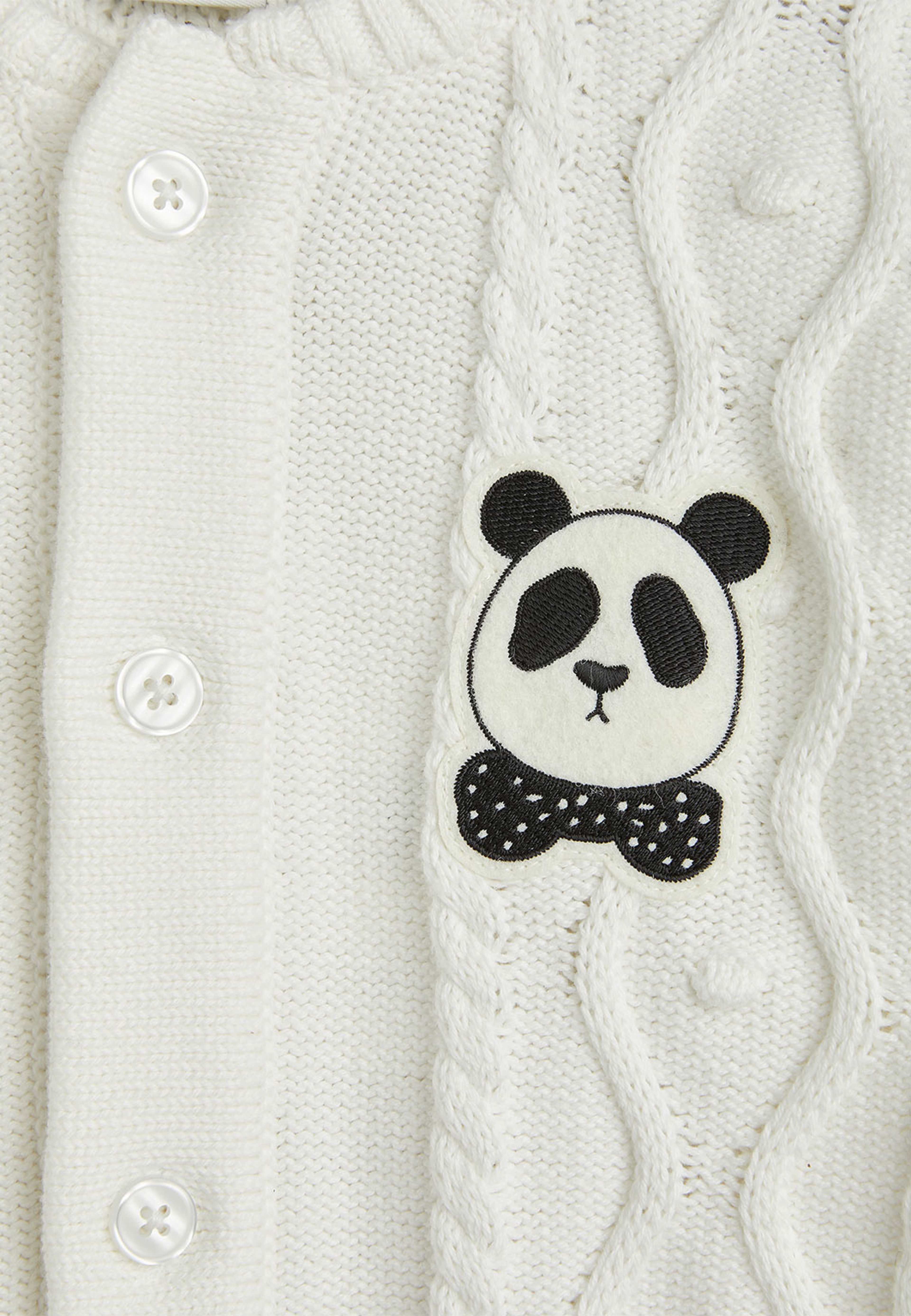 Panda Texturstickad Baby Onesie
